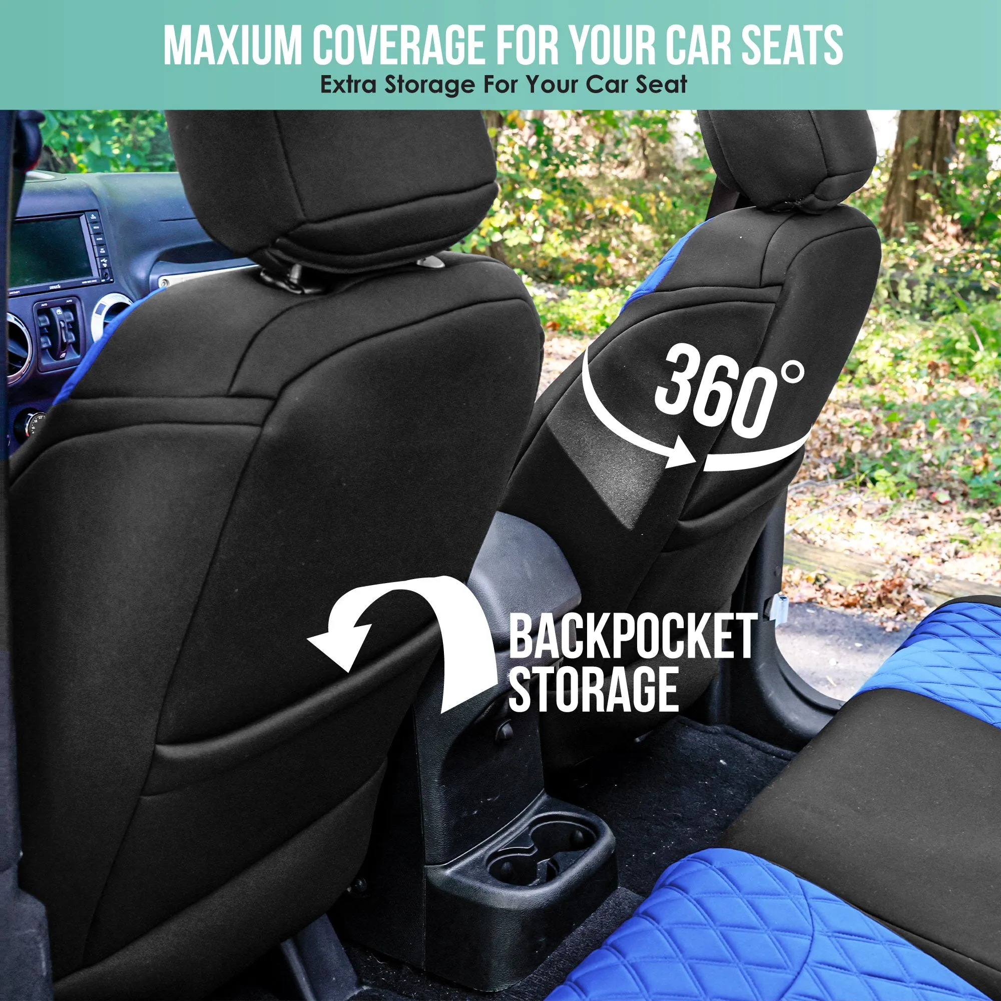 Jeep Wrangler JK 2 Door 2007-2017 -  Full Set Seat Covers - Blue Ultraflex Neoprene