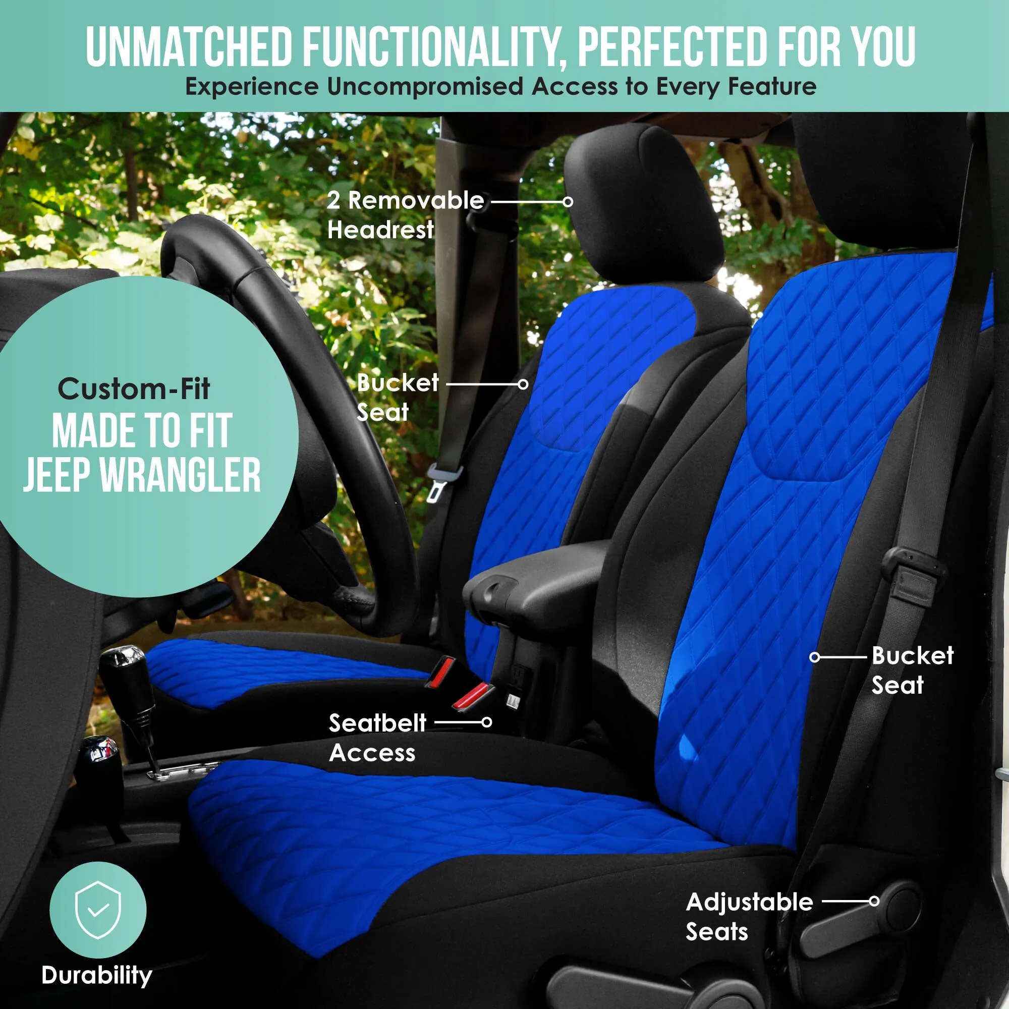 Jeep Wrangler JK 2 Door 2007-2017 -  Full Set Seat Covers - Blue Ultraflex Neoprene