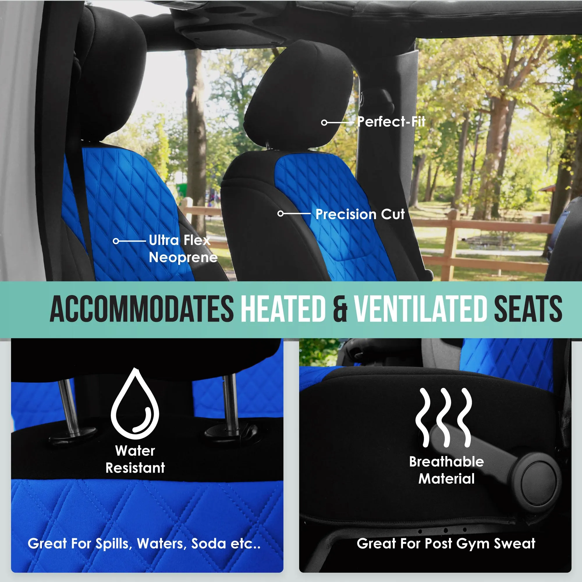 Jeep Wrangler JK 2 Door 2007-2017 -  Full Set Seat Covers - Blue Ultraflex Neoprene