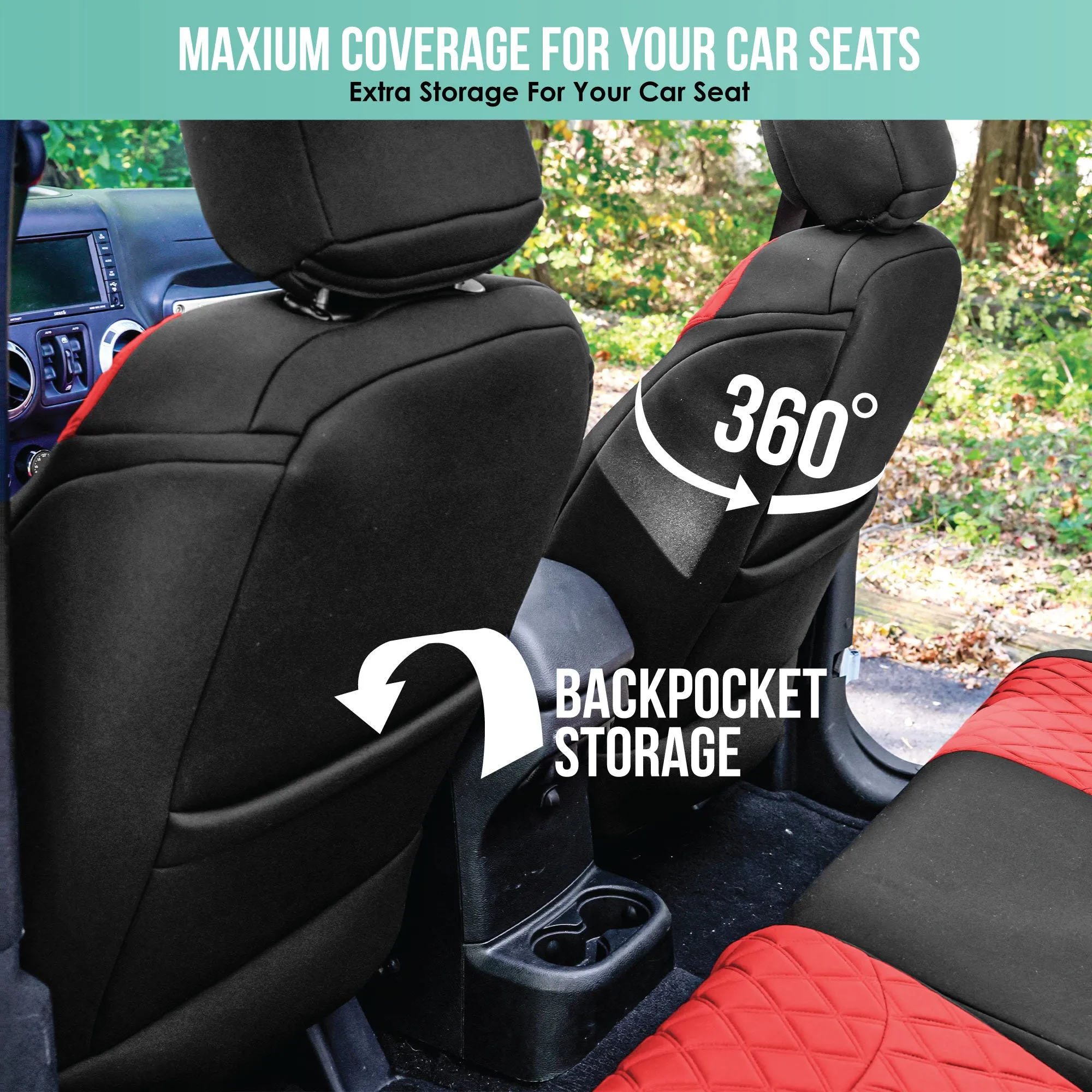 Jeep Wrangler JK 2 Door 2007-2017 -  Full Set Seat Covers - Red Ultraflex Neoprene