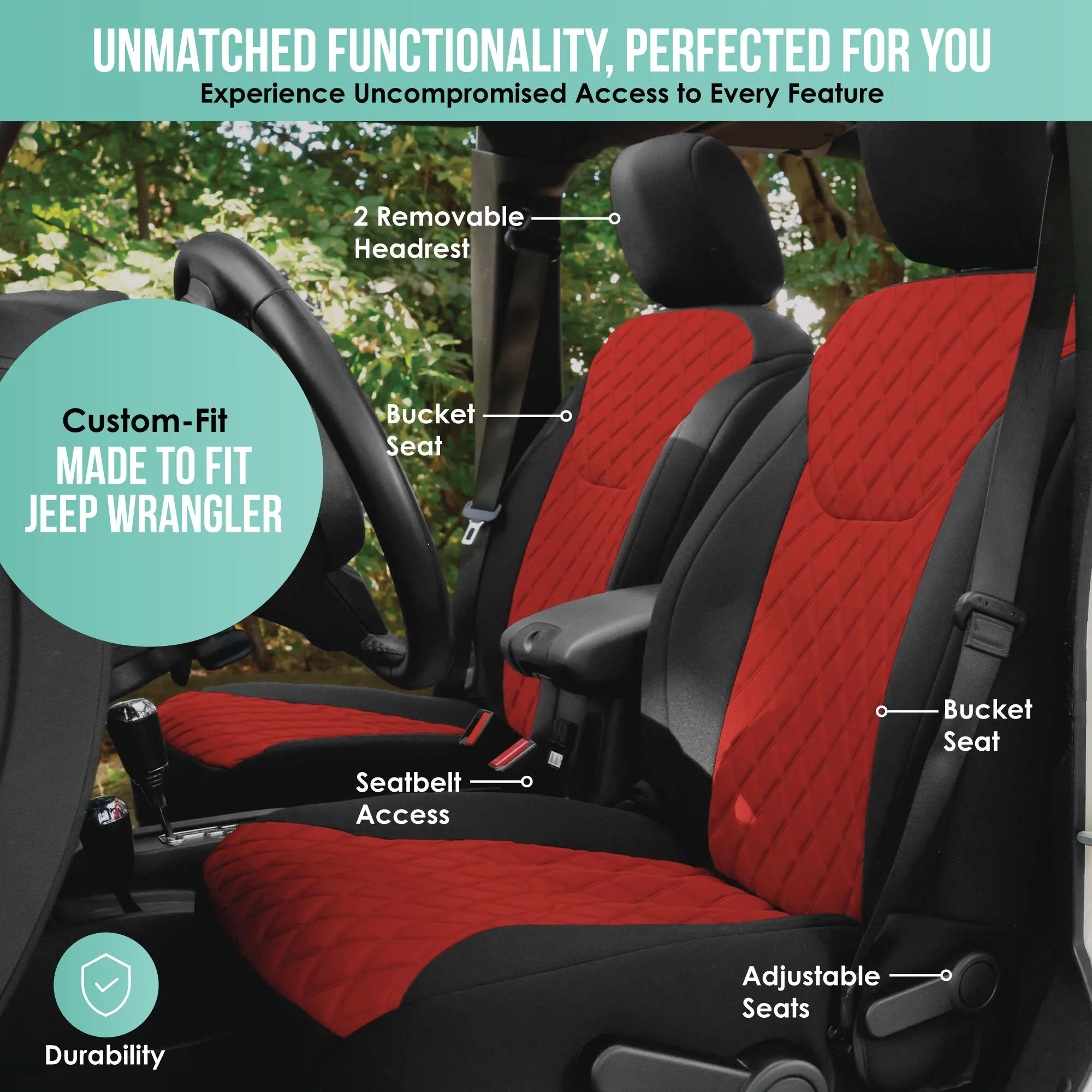Jeep Wrangler JK 2 Door 2007-2017 -  Full Set Seat Covers - Red Ultraflex Neoprene