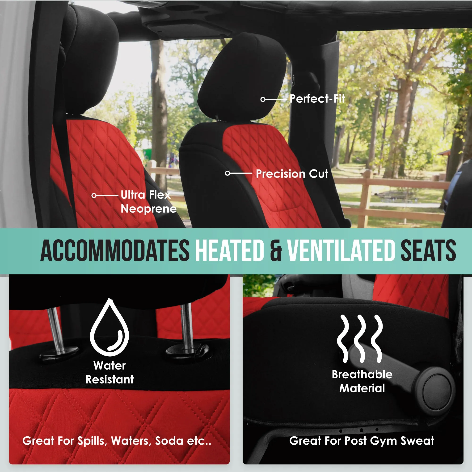 Jeep Wrangler JK 2 Door 2007-2017 -  Full Set Seat Covers - Red Ultraflex Neoprene