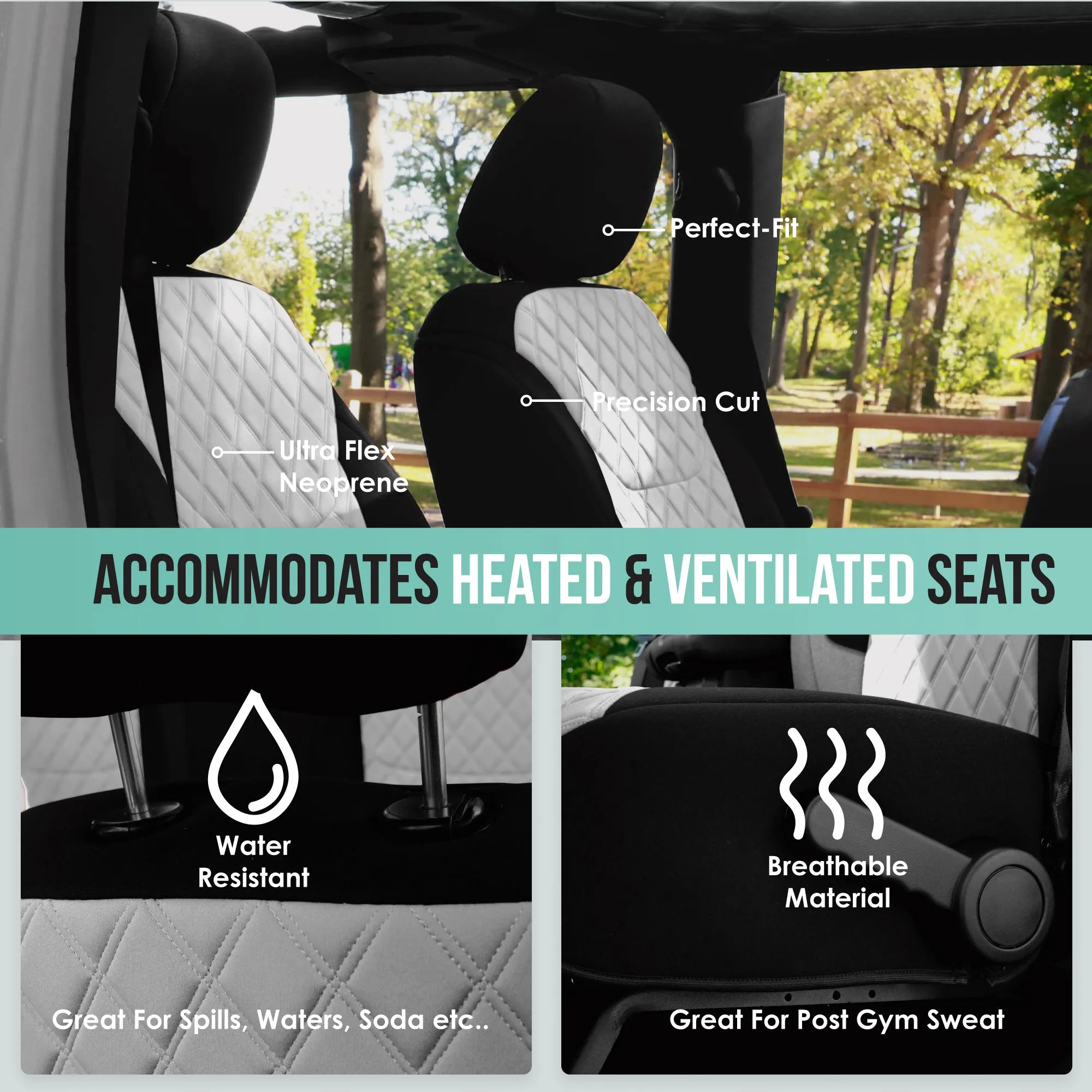 Jeep Wrangler JK 2 Door 2007-2017 -  Full Set Seat Covers - White Ultraflex Neoprene