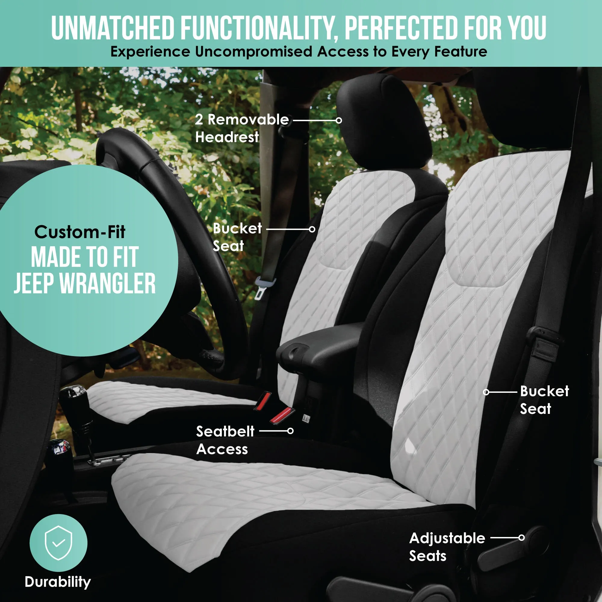 Jeep Wrangler JK 2 Door 2007-2017 -  Full Set Seat Covers - White Ultraflex Neoprene
