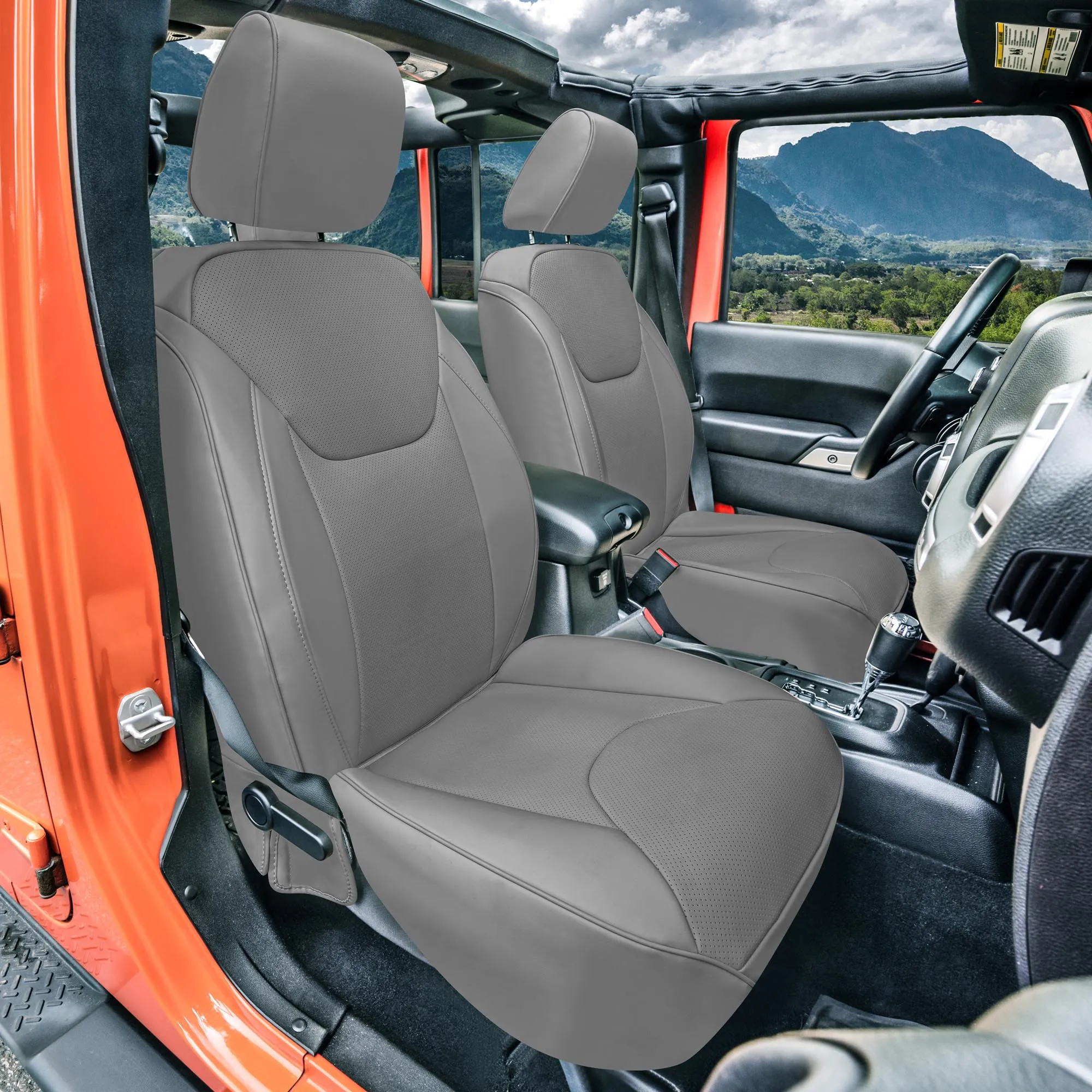 Jeep Wrangler JK 2007-2017 - Front Set Seat Covers - Solid Gray Faux Leather