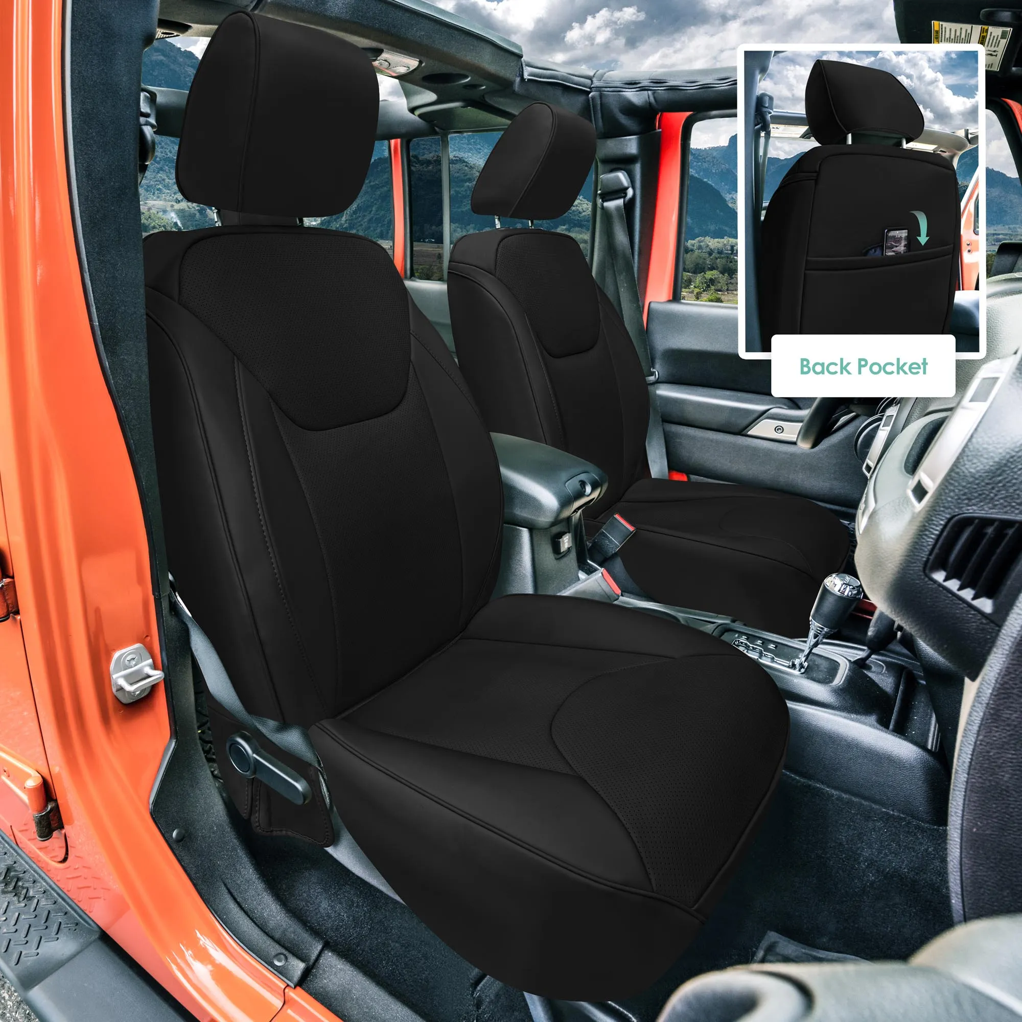 Jeep Wrangler JK 4-Door 2007-2017 - Full Set Seat Covers - Black Faux Leather