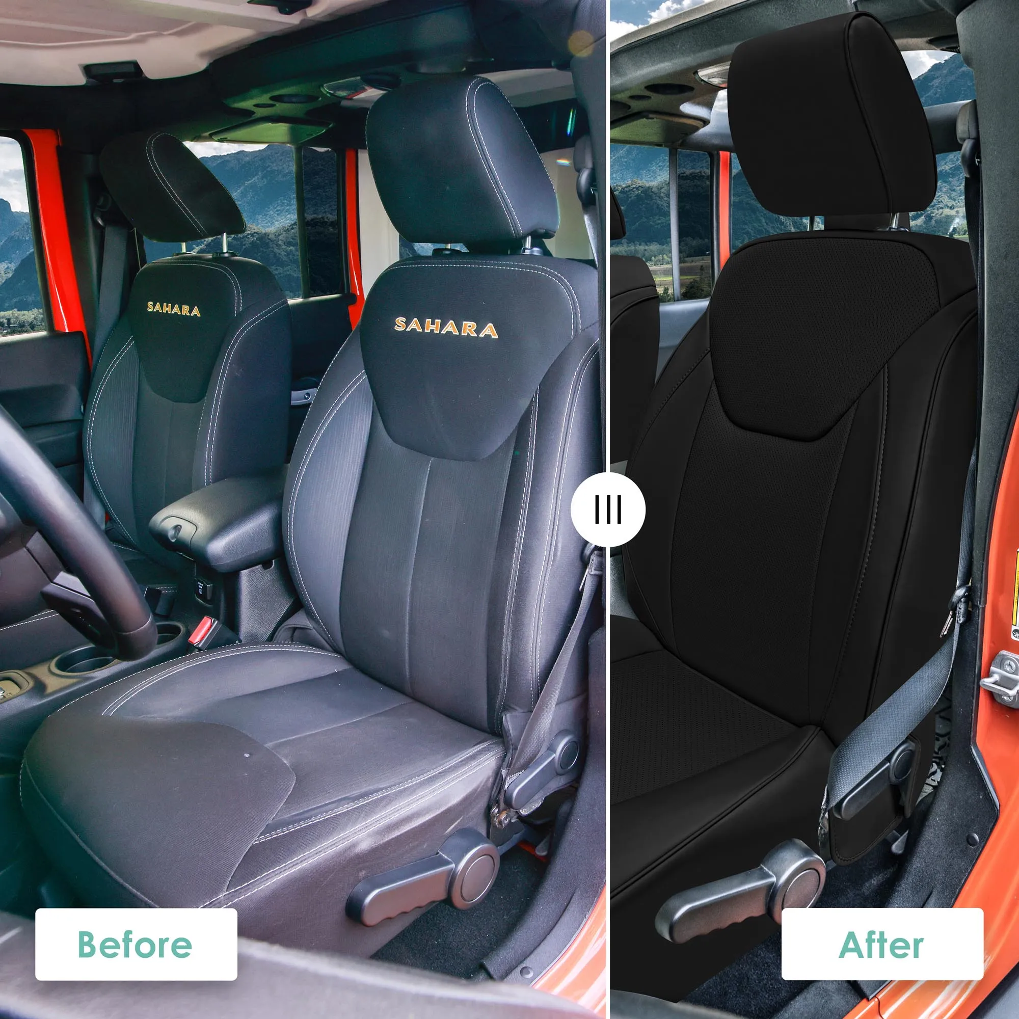 Jeep Wrangler JK 4-Door 2007-2017 - Full Set Seat Covers - Black Faux Leather
