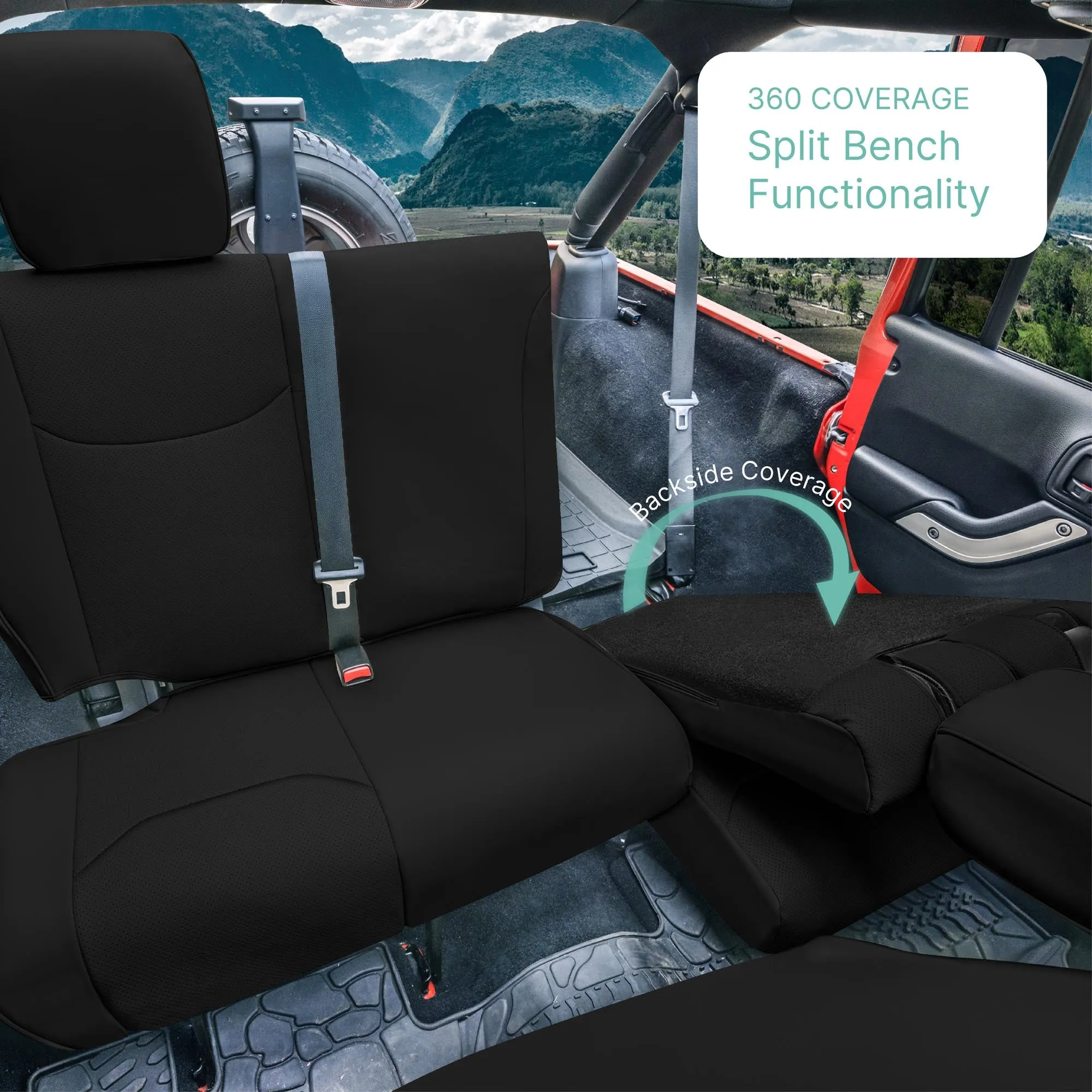 Jeep Wrangler JK 4-Door 2007-2017 - Full Set Seat Covers - Black Faux Leather