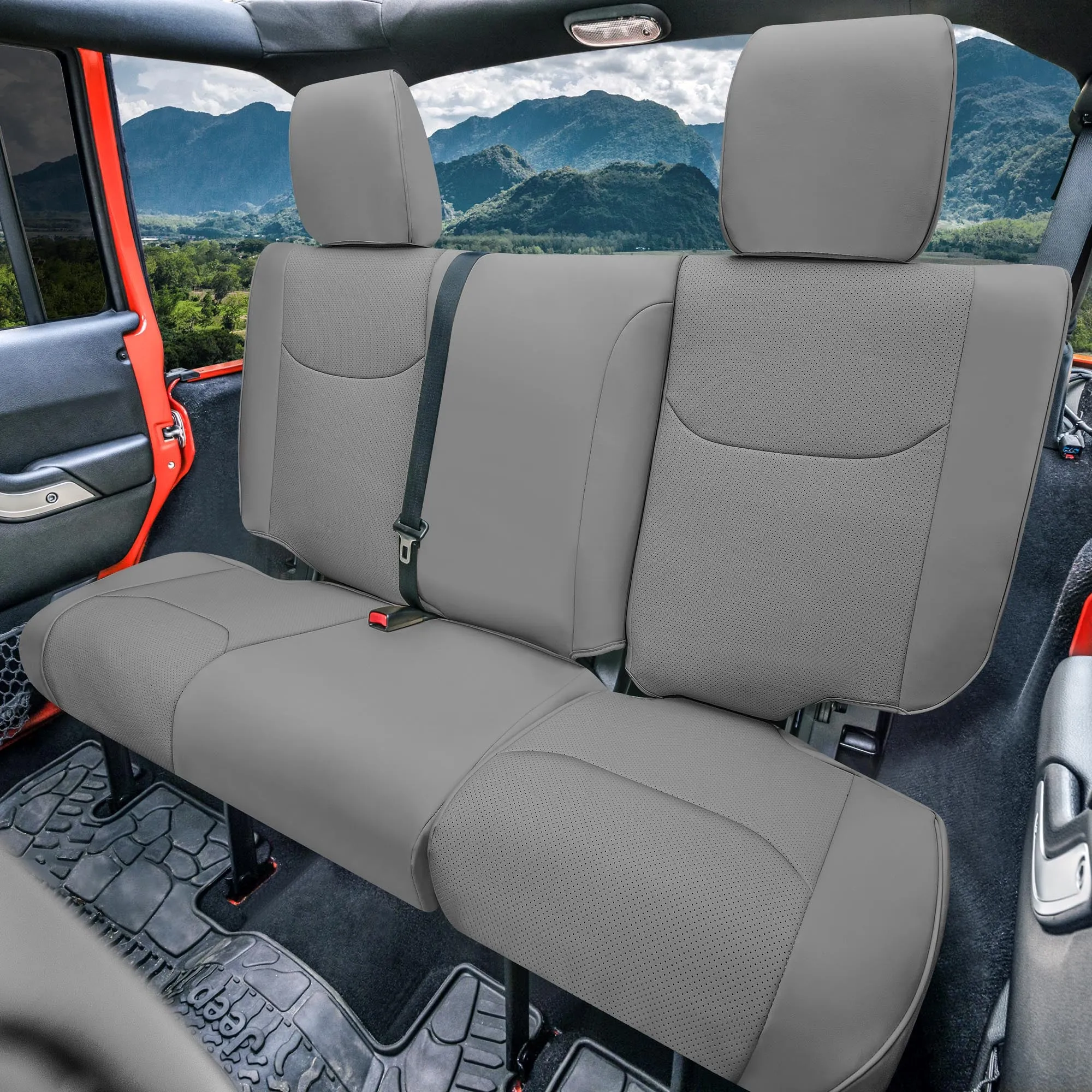 Jeep Wrangler JK 4-Door 2007-2017 - Rear Set Seat Covers - Solid Gray Faux Leather