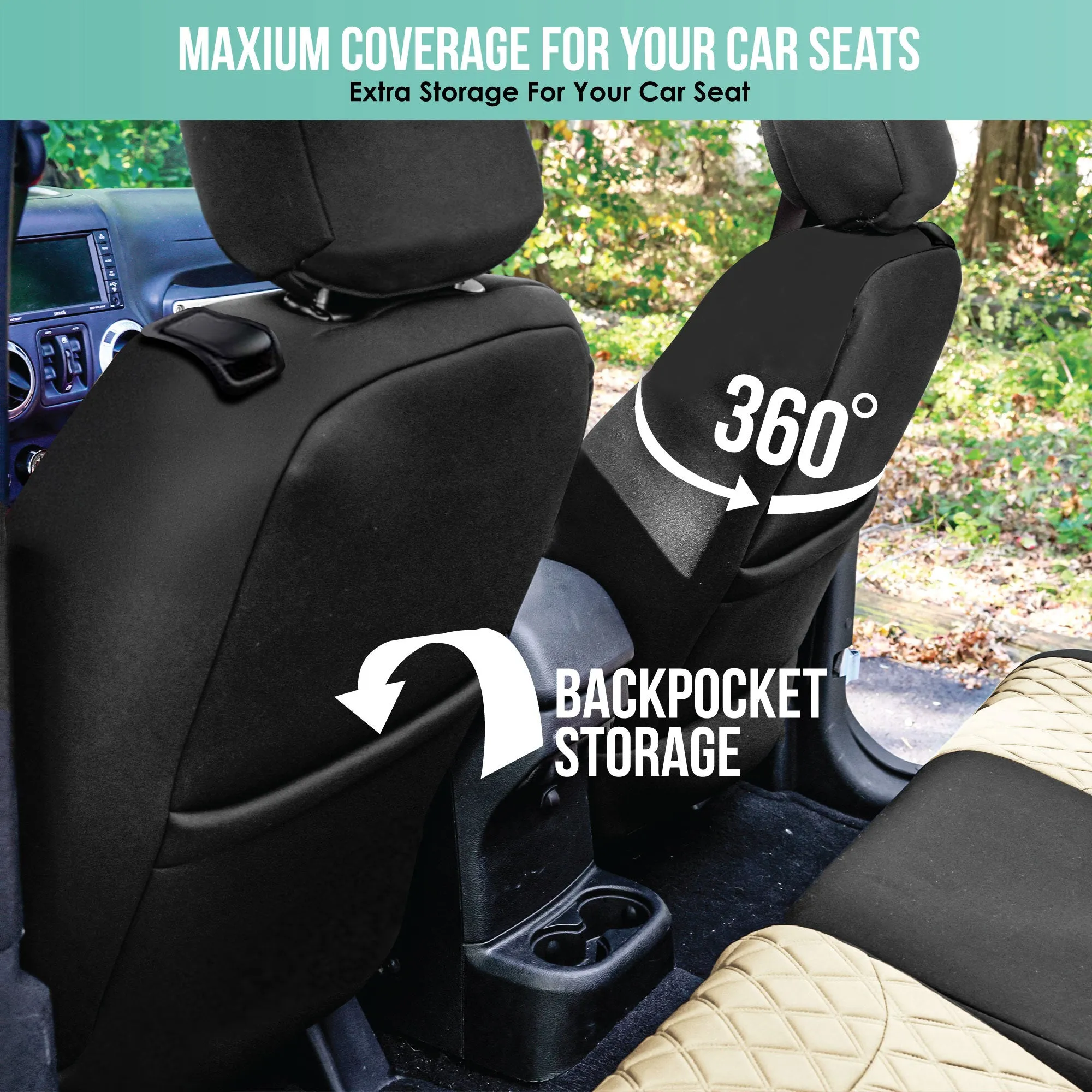 Jeep Wrangler JL 2-Door 2018-2023 -  Full Set Seat Covers - Beige Ultraflex Neoprene