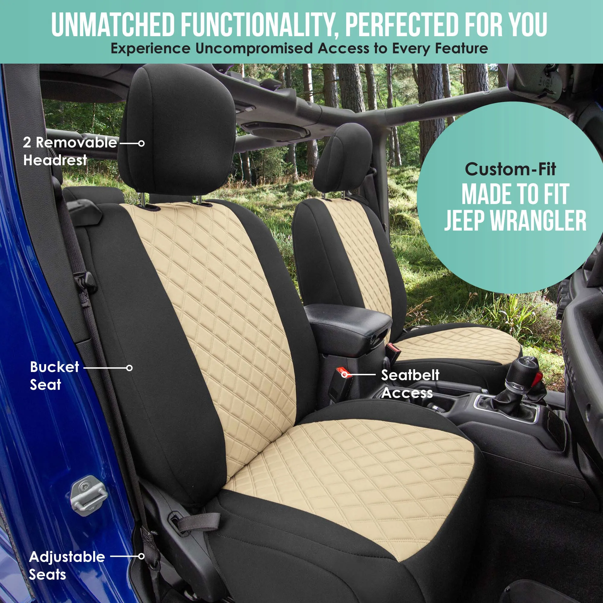 Jeep Wrangler JL 2-Door 2018-2023 -  Full Set Seat Covers - Beige Ultraflex Neoprene