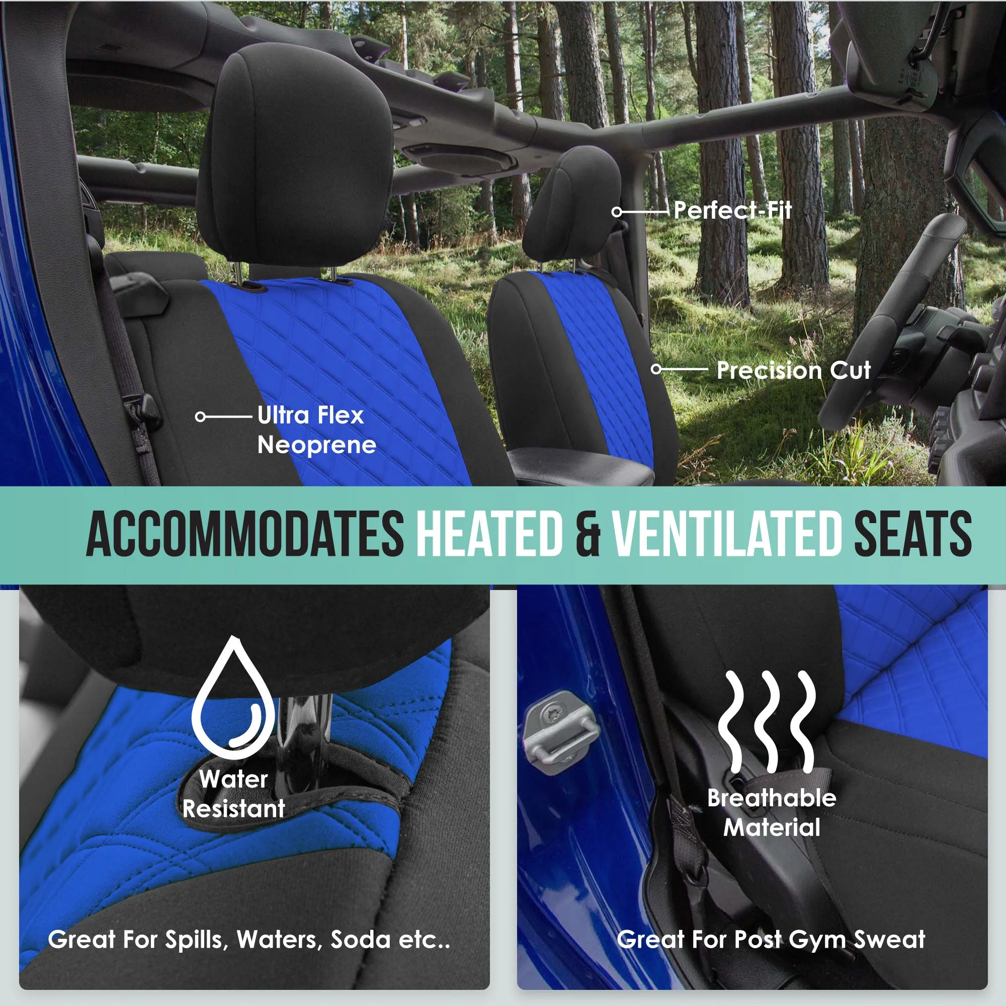 Jeep Wrangler JL 2-Door 2018-2023 -  Full Set Seat Covers - Blue Ultraflex Neoprene