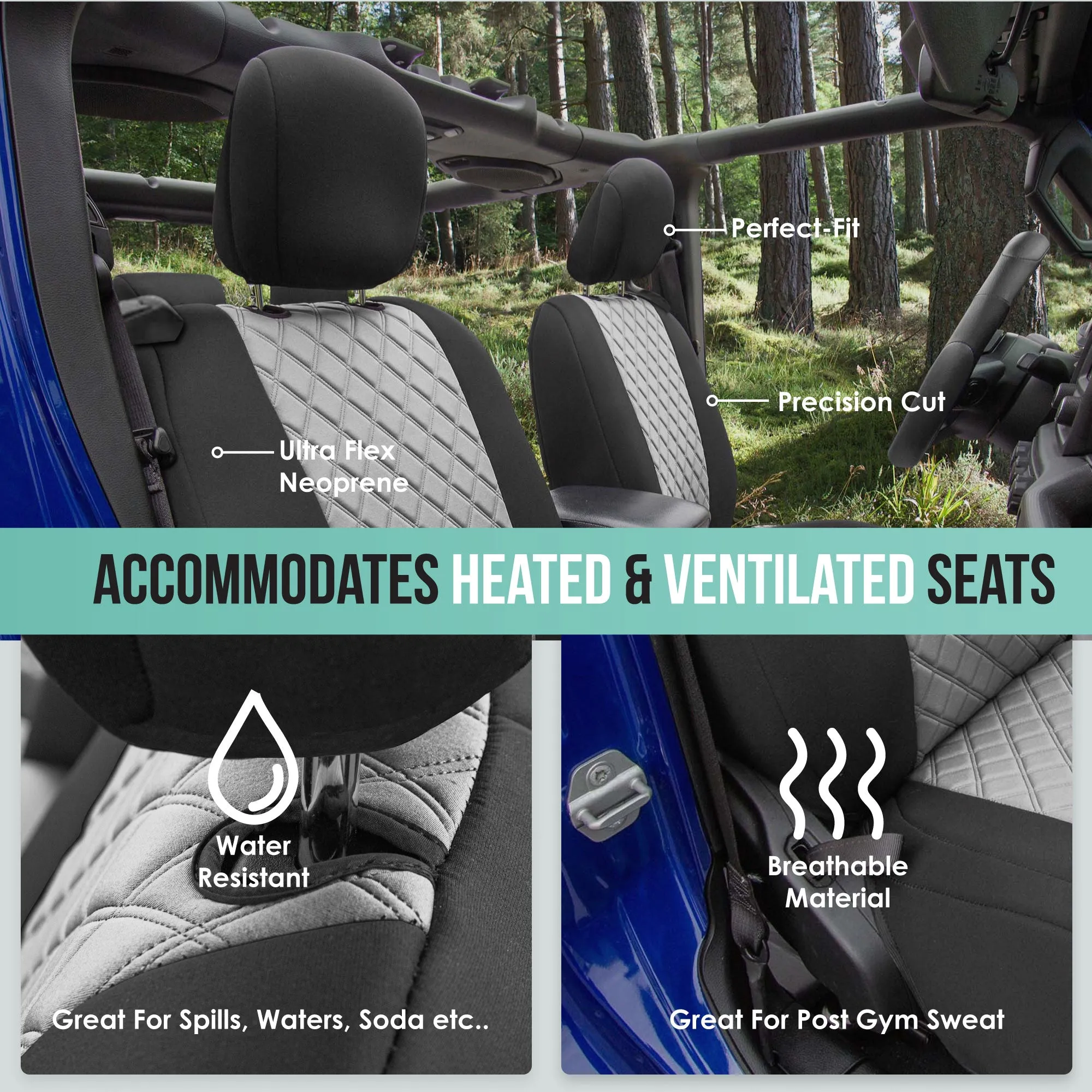 Jeep Wrangler JL 2-Door 2018-2023 -  Full Set Seat Covers - Gray Ultraflex Neoprene