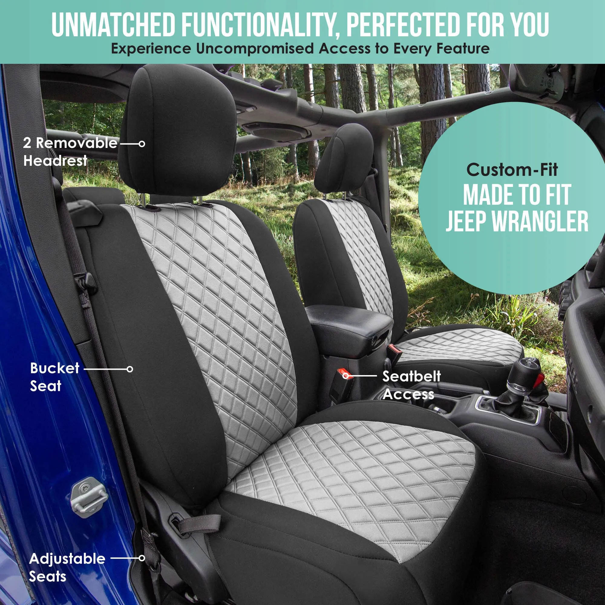 Jeep Wrangler JL 2-Door 2018-2023 -  Full Set Seat Covers - Gray Ultraflex Neoprene