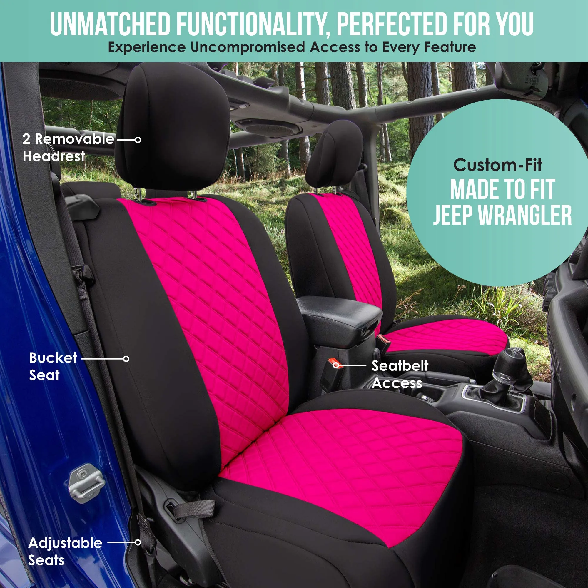 Jeep Wrangler JL 2-Door 2018-2023 -  Full Set Seat Covers - Pink Ultraflex Neoprene