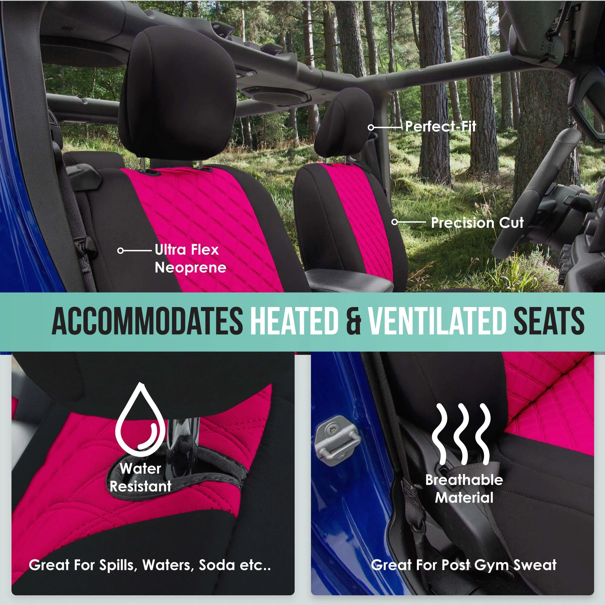 Jeep Wrangler JL 2-Door 2018-2023 -  Full Set Seat Covers - Pink Ultraflex Neoprene