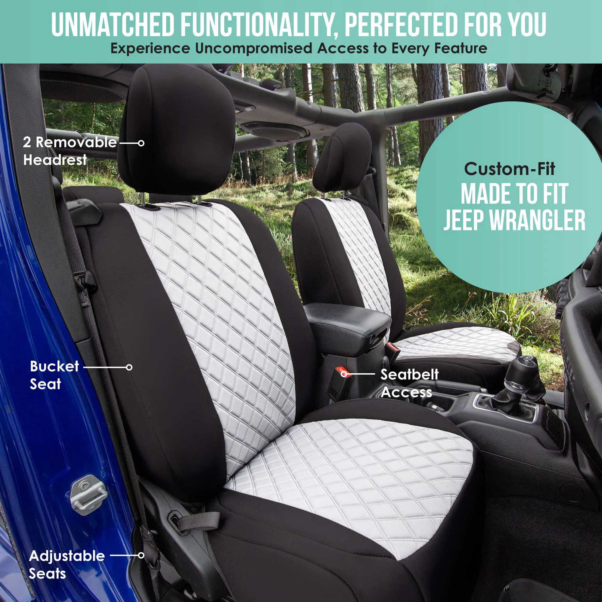 Jeep Wrangler JL 2-Door 2018-2023 -  Full Set Seat Covers - White Ultraflex Neoprene