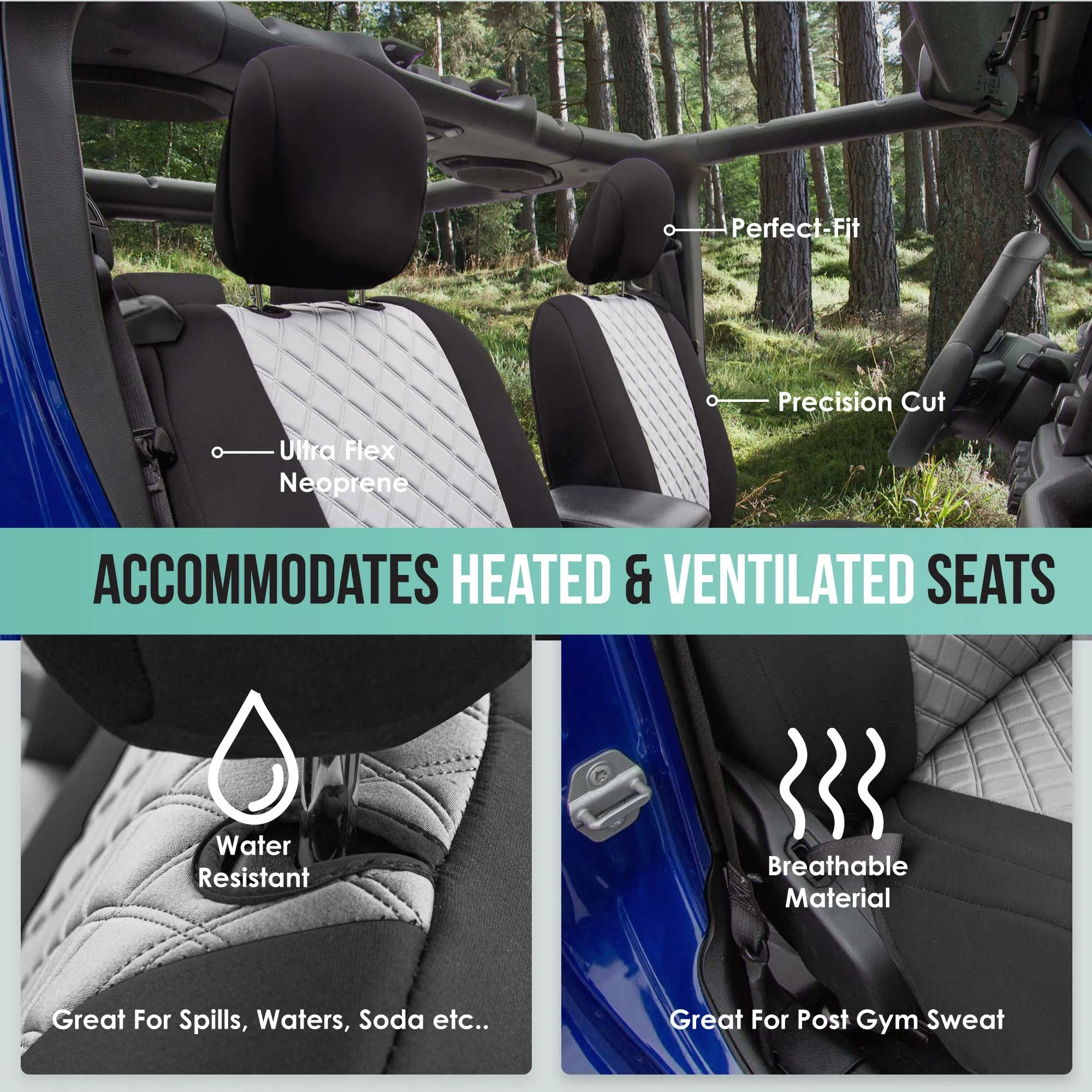 Jeep Wrangler JL 2-Door 2018-2023 -  Full Set Seat Covers - White Ultraflex Neoprene