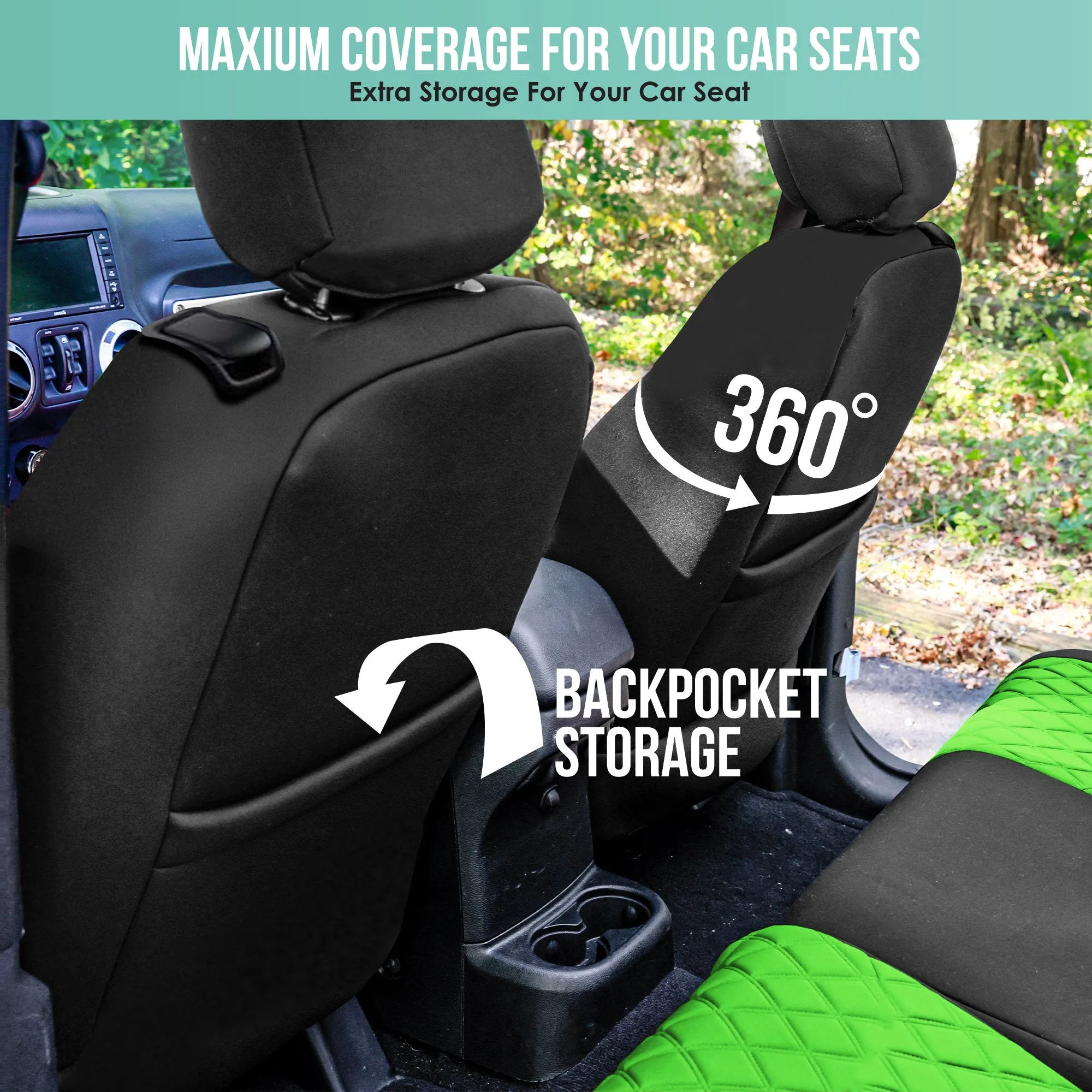 Jeep Wrangler JL 2-Door 2018-2024 -  Front Set Seat Covers - Green Ultraflex Neoprene
