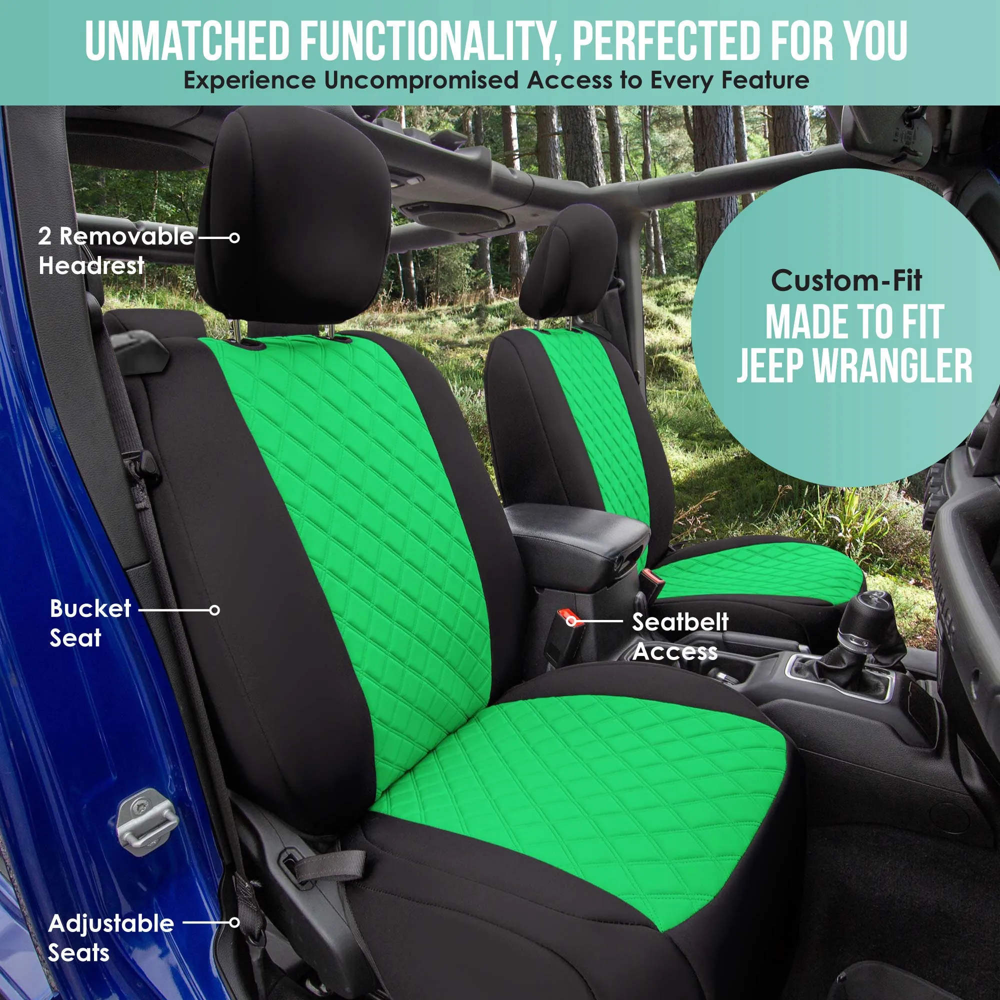Jeep Wrangler JL 2-Door 2018-2024 -  Front Set Seat Covers - Green Ultraflex Neoprene