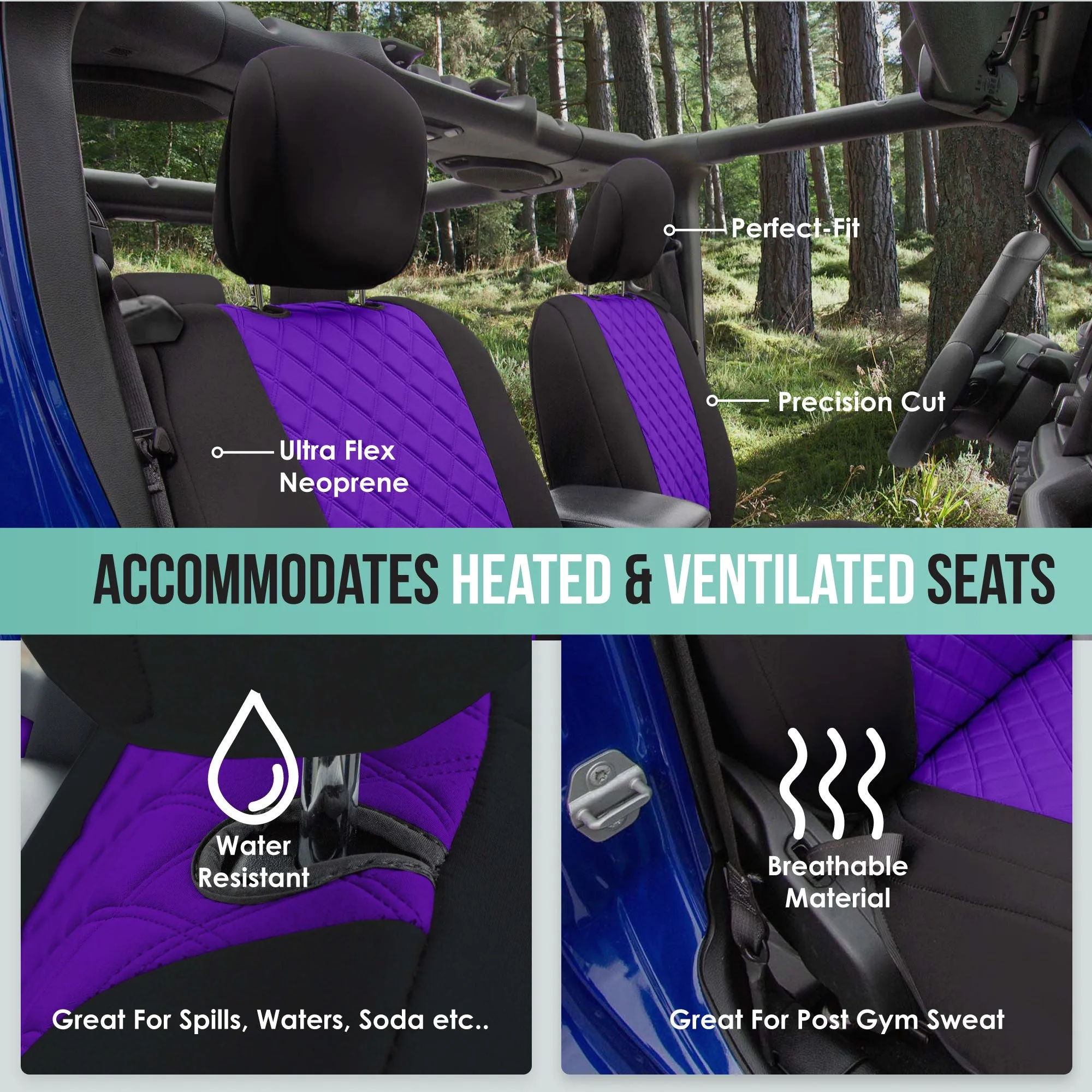 Jeep Wrangler JL 2-Door 2018-2024 -  Front Set Seat Covers - Purple Ultraflex Neoprene