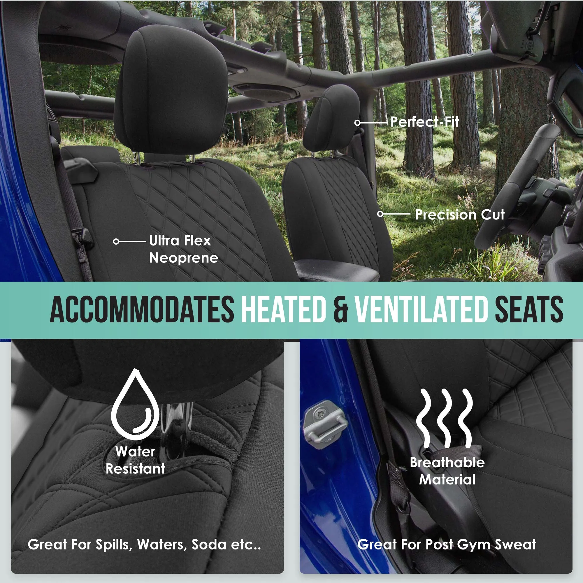 Jeep Wrangler JL 2-Door 2018-2024 -  Rear Set Seat Covers - Black Ultraflex Neoprene