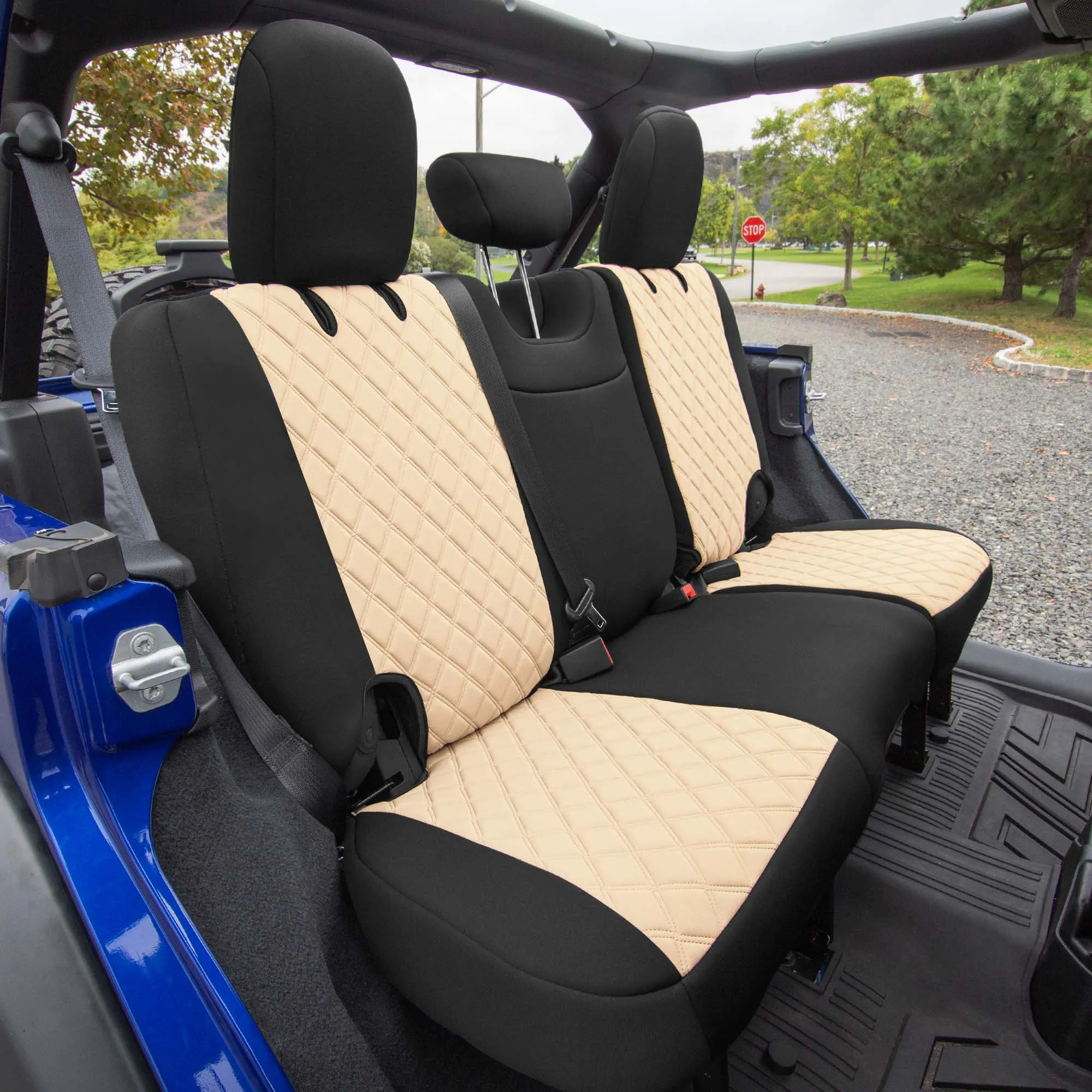 Jeep Wrangler JL 4-Door 2018-2024 -  Rear Set Seat Covers - Beige Ultraflex Neoprene