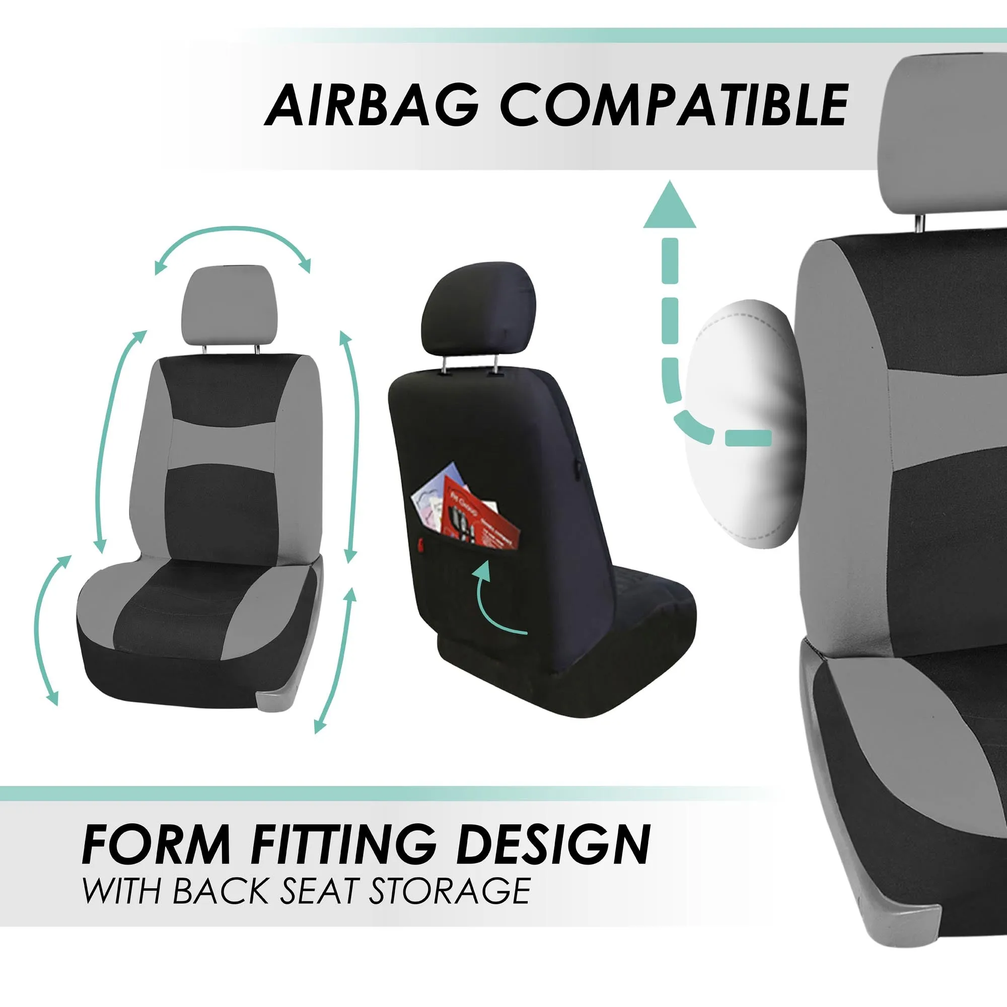 Light & Breezy Flat Cloth Seat Covers - Full Set Gray / Black