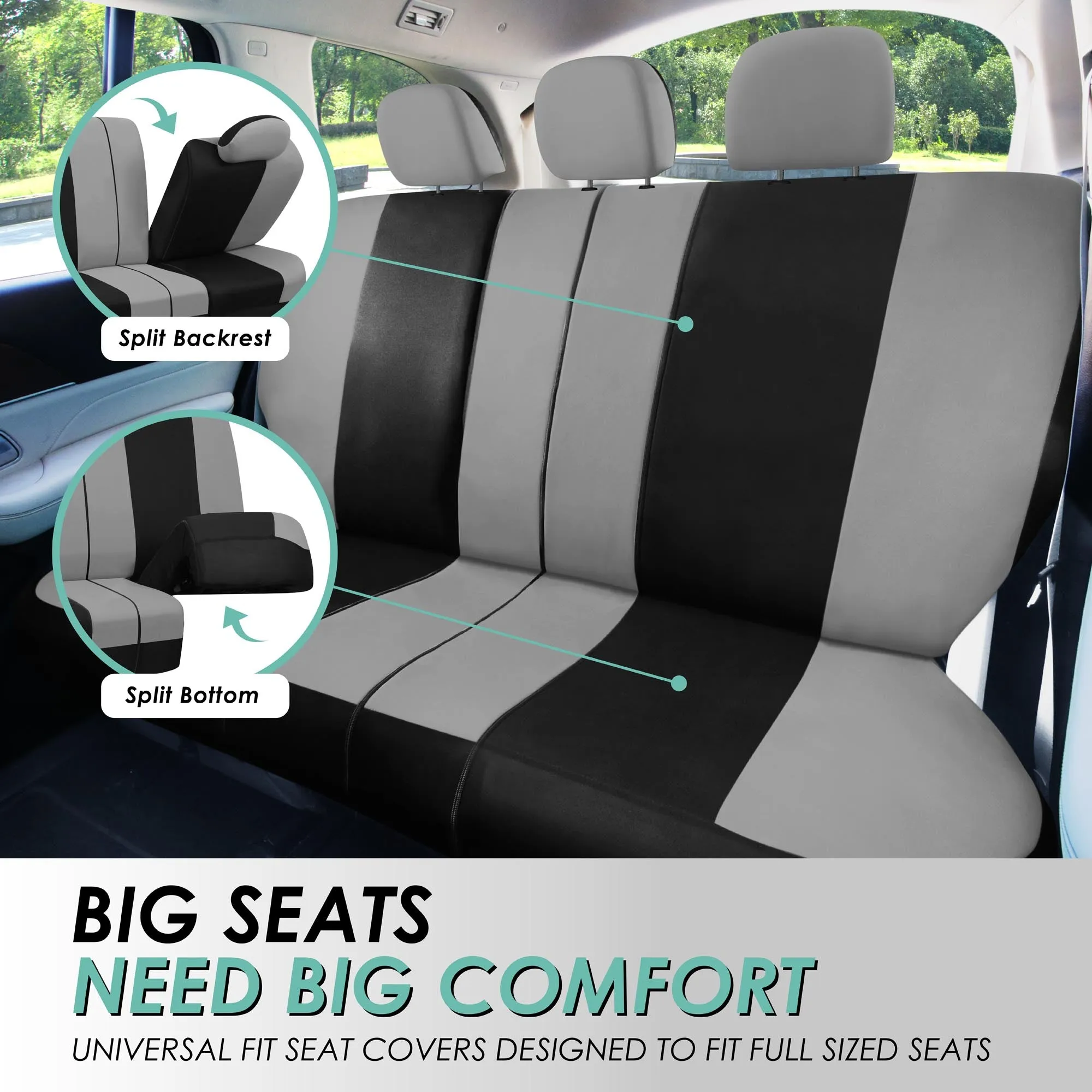 Light & Breezy Flat Cloth Seat Covers - Full Set Gray / Black