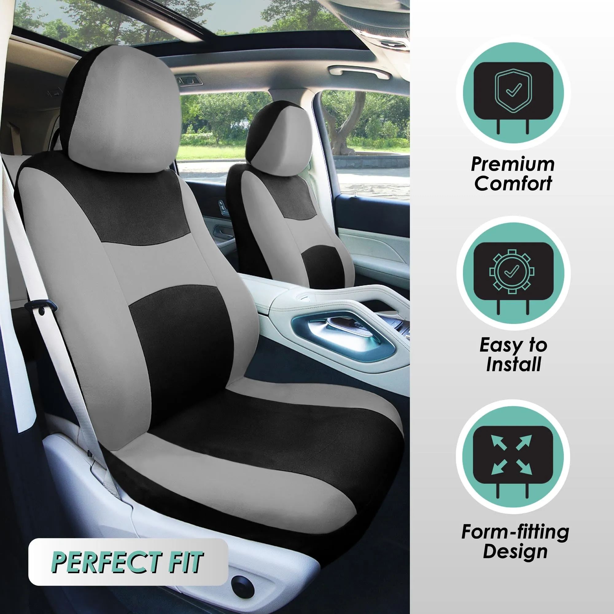 Light & Breezy Flat Cloth Seat Covers - Full Set Gray / Black