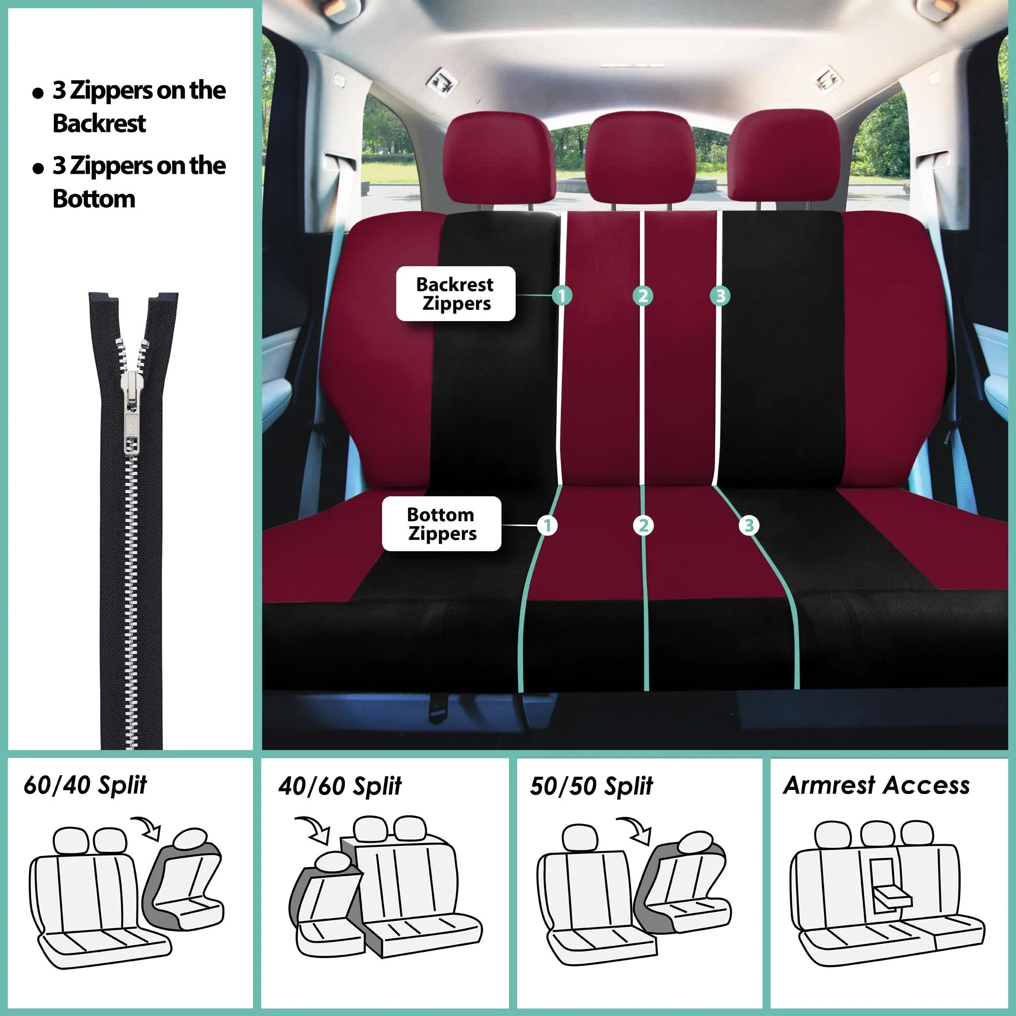 Light & Breezy Flat Cloth Seat Covers - Rear Burgundy