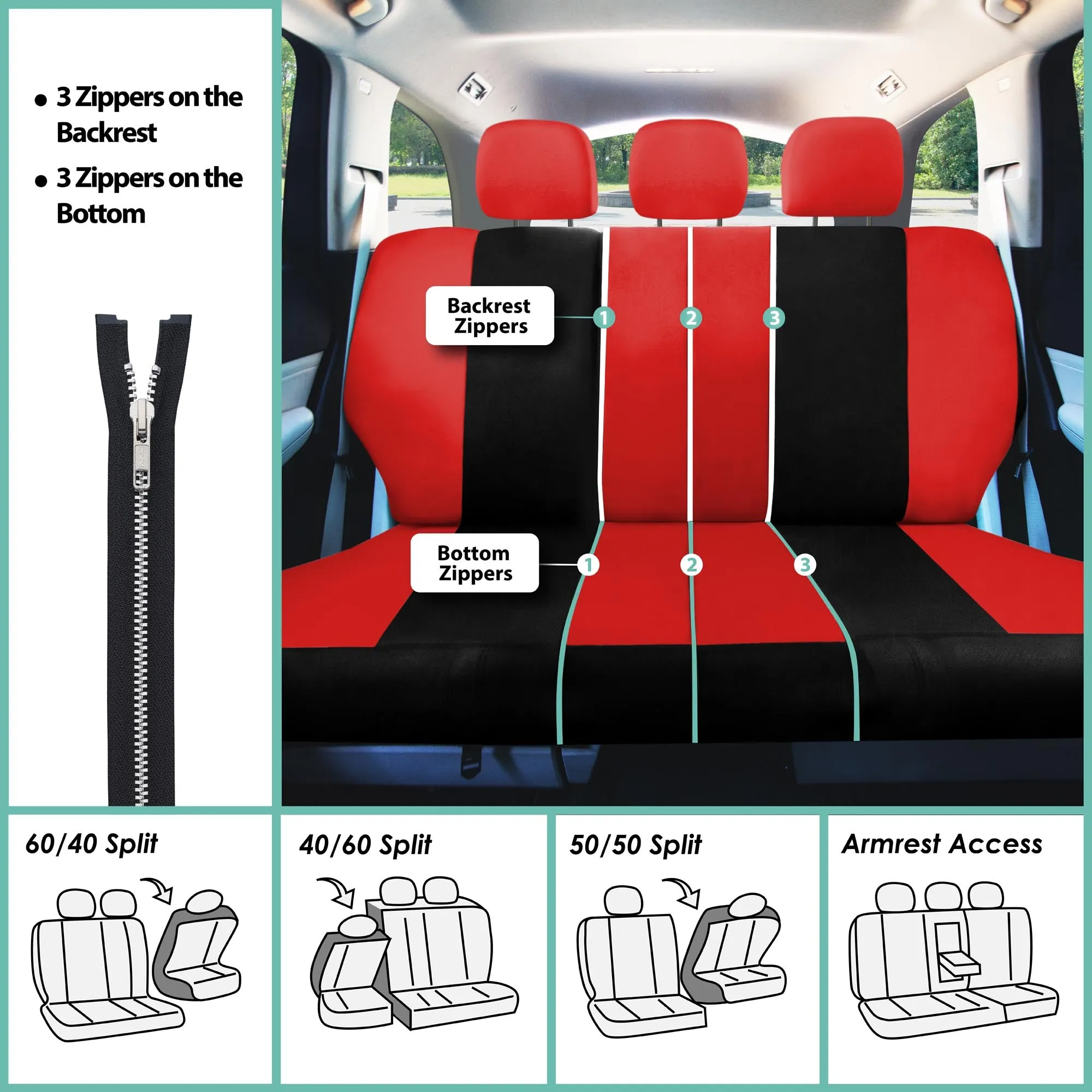 Light & Breezy Flat Cloth Seat Covers - Rear Red