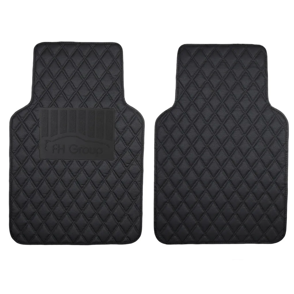 Luxury Universal Liners Heavy Duty Faux Leather Non-Slip Floor Mats Diamond Design - Full Set Black