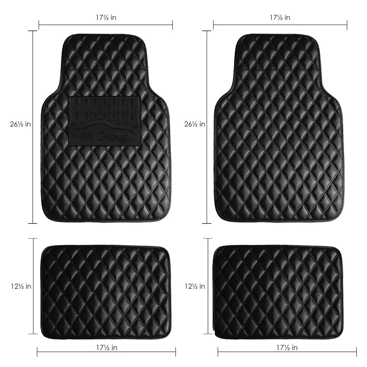 Luxury Universal Liners Heavy Duty Faux Leather Non-Slip Floor Mats Diamond Design - Full Set Black
