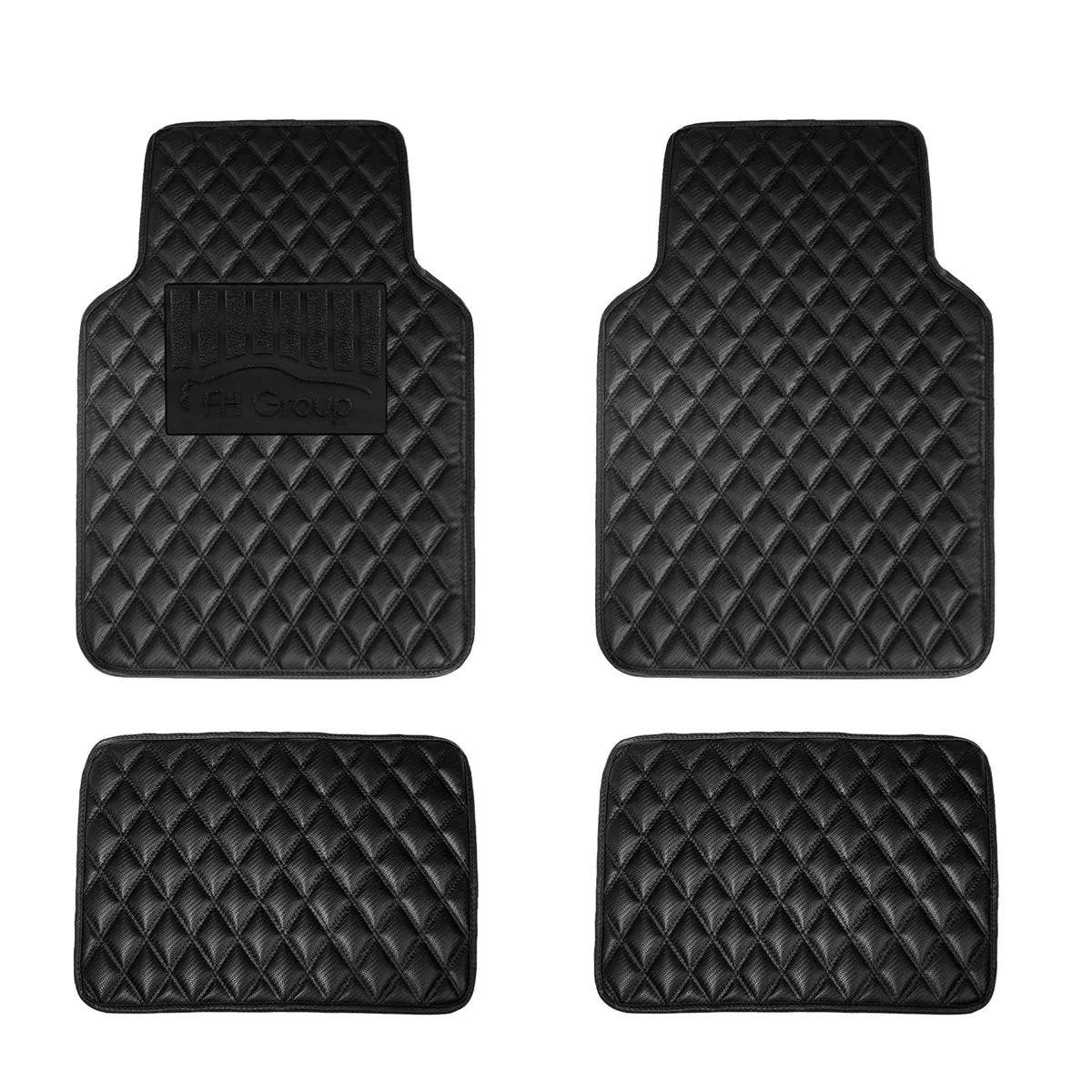 Luxury Universal Liners Heavy Duty Faux Leather Non-Slip Floor Mats Diamond Design - Full Set Carbon Black