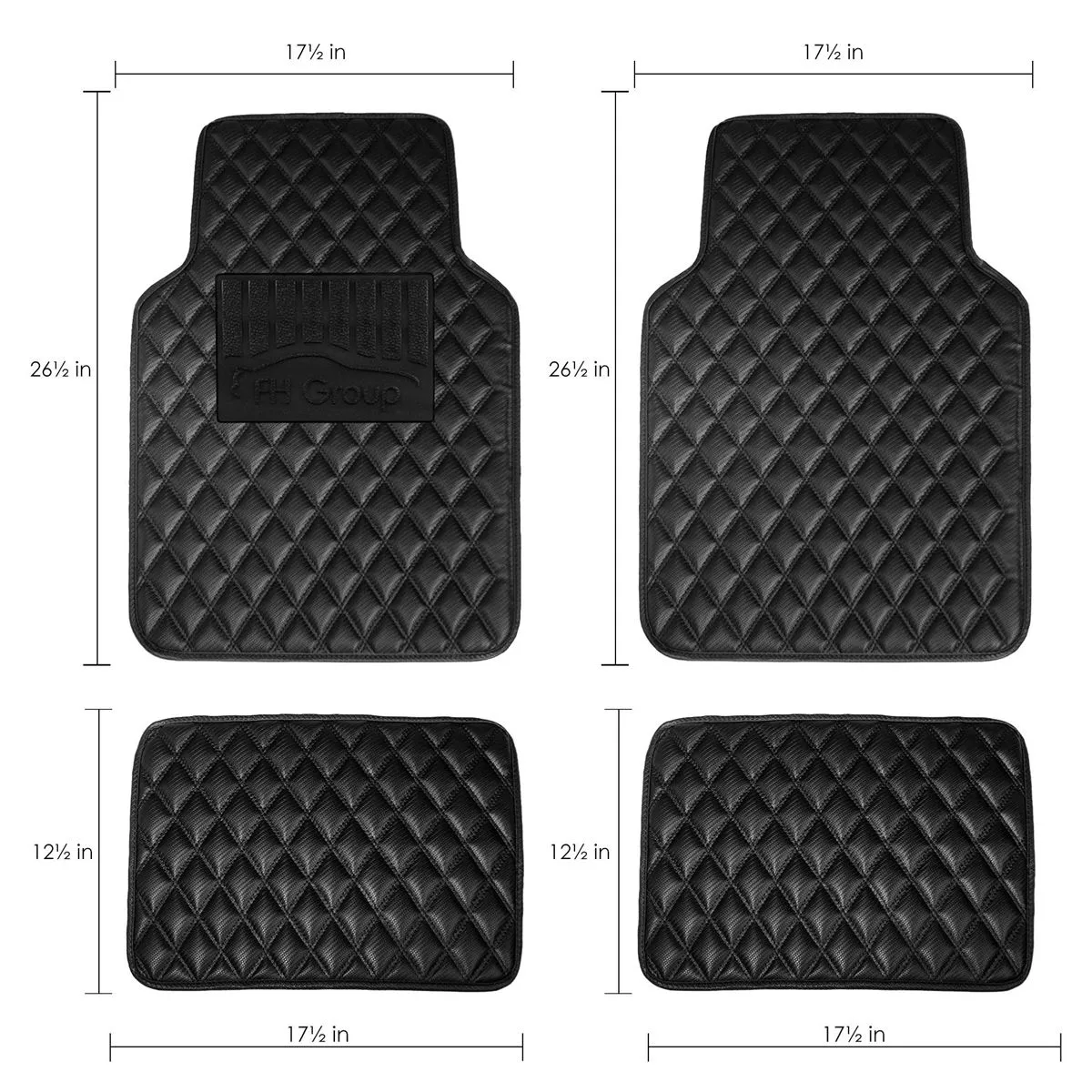 Luxury Universal Liners Heavy Duty Faux Leather Non-Slip Floor Mats Diamond Design - Full Set Carbon Black
