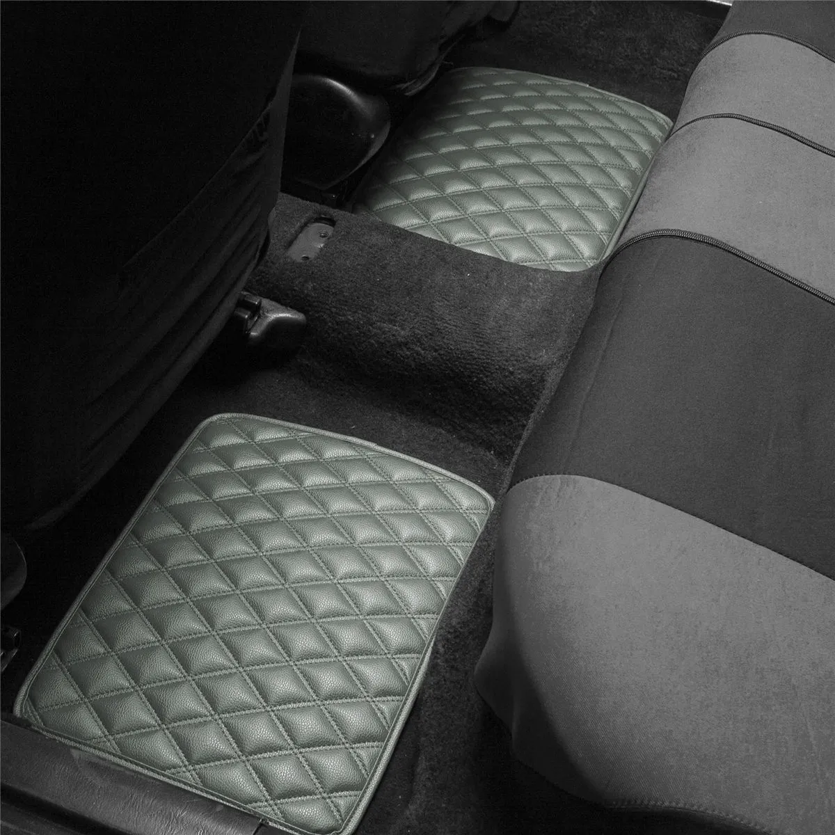 Luxury Universal Liners Heavy Duty Faux Leather Non-Slip Floor Mats Diamond Design - Full Set Gray