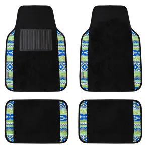 Mesa11 Southwestern Print Non-Slip Carpet Floor Mats - Full Set Green