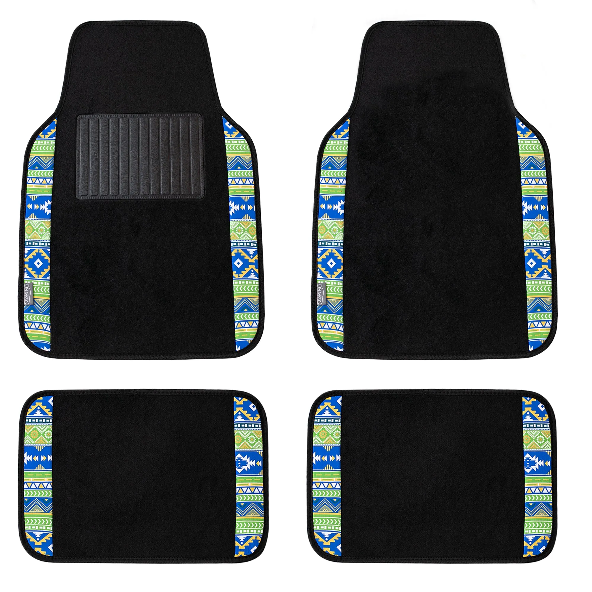 Mesa11 Southwestern Print Non-Slip Carpet Floor Mats - Full Set Green