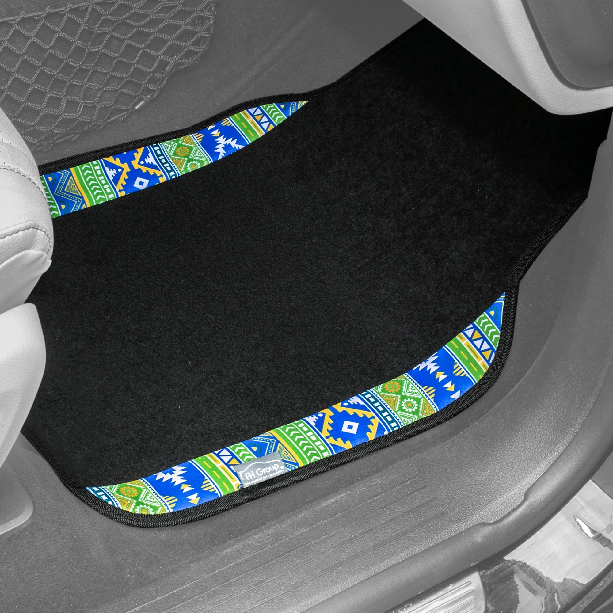 Mesa11 Southwestern Print Non-Slip Carpet Floor Mats - Full Set Green
