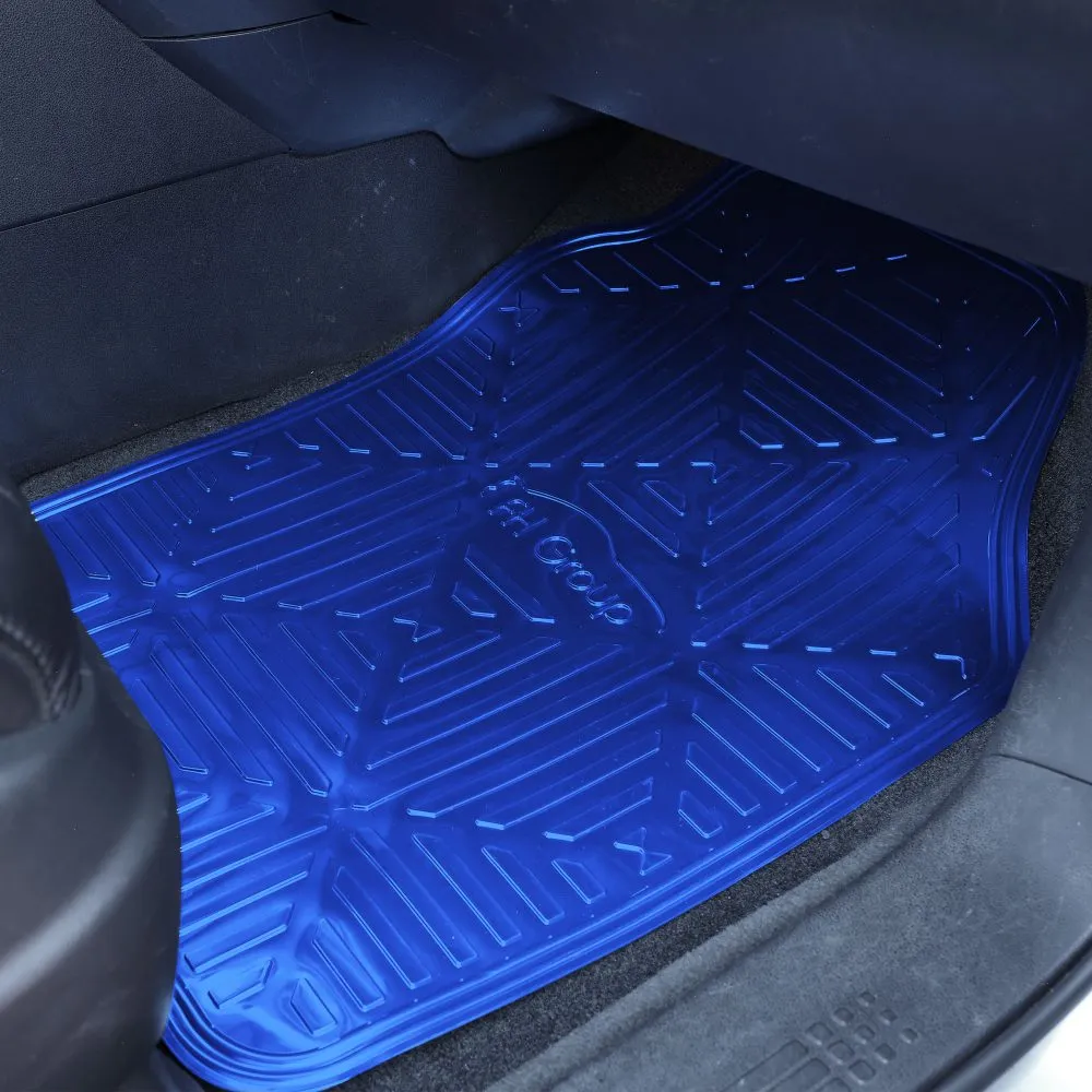 Metallic Finish Non-Slip Rubber Backing Floor Mats - Full Set Blue