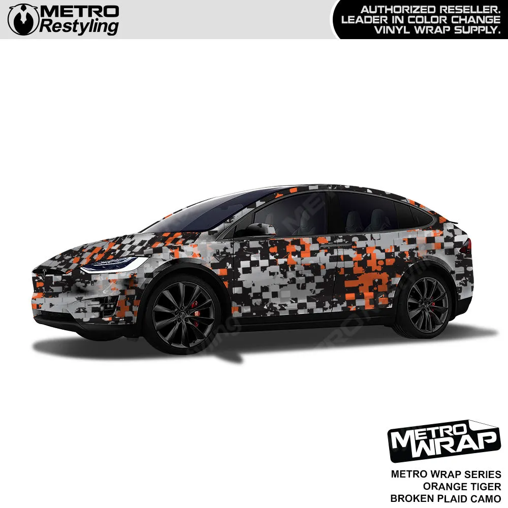 Metro Wrap Broken Plaid Orange Tiger Camouflage Vinyl Film