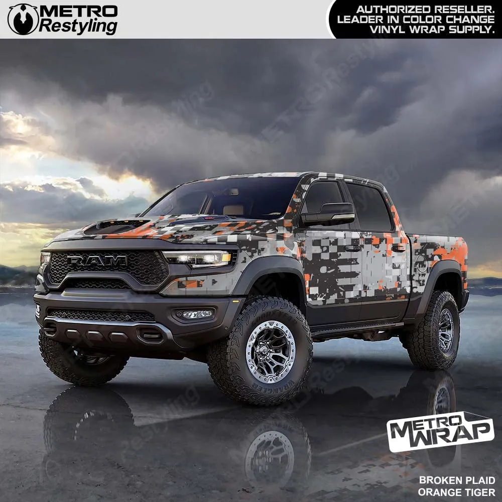 Metro Wrap Broken Plaid Orange Tiger Camouflage Vinyl Film