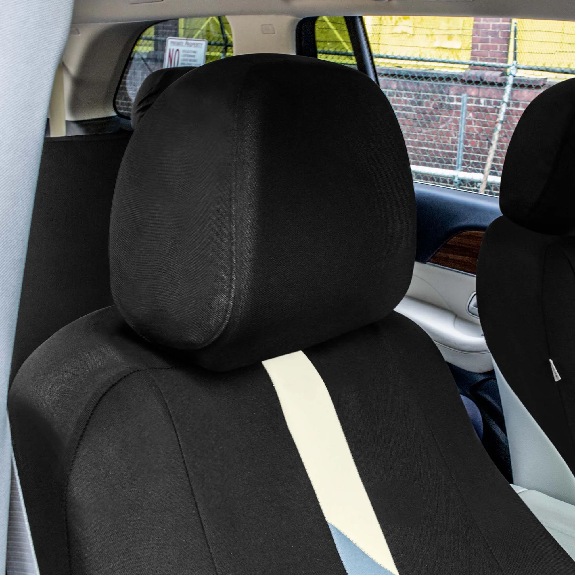 Minimalist Flat Cloth Car Seat Covers Full Set - Beige