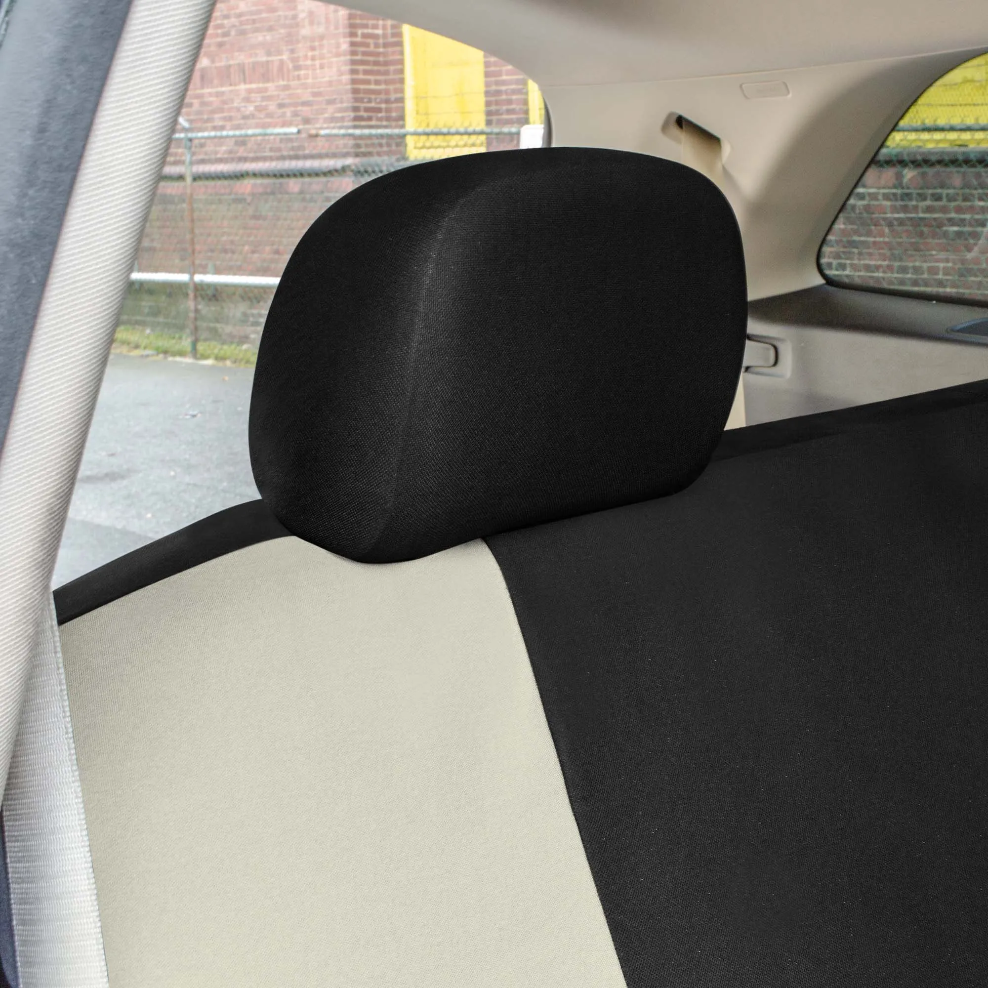 Minimalist Flat Cloth Car Seat Covers Full Set - Beige