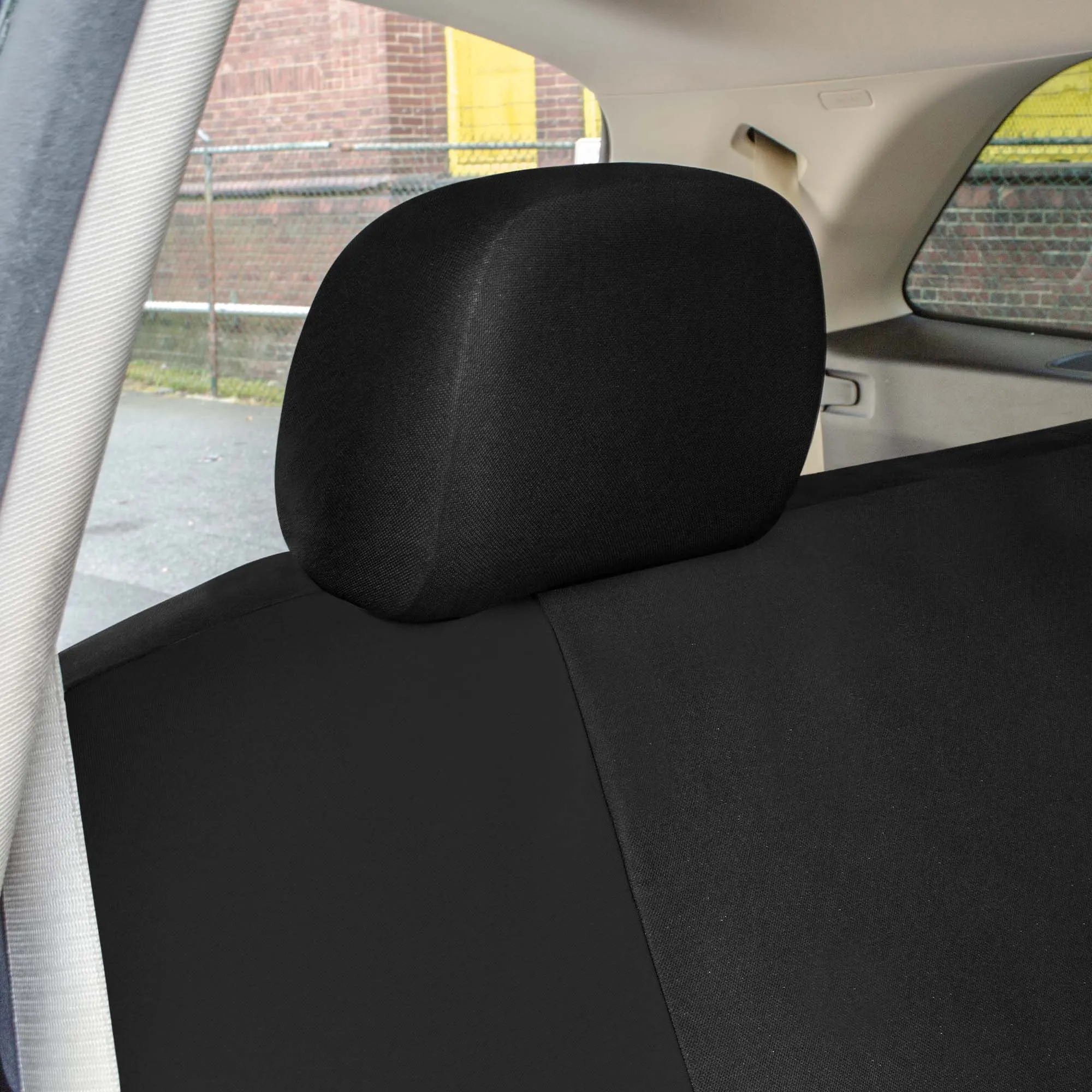 Minimalist Flat Cloth Car Seat Covers Full Set - Black