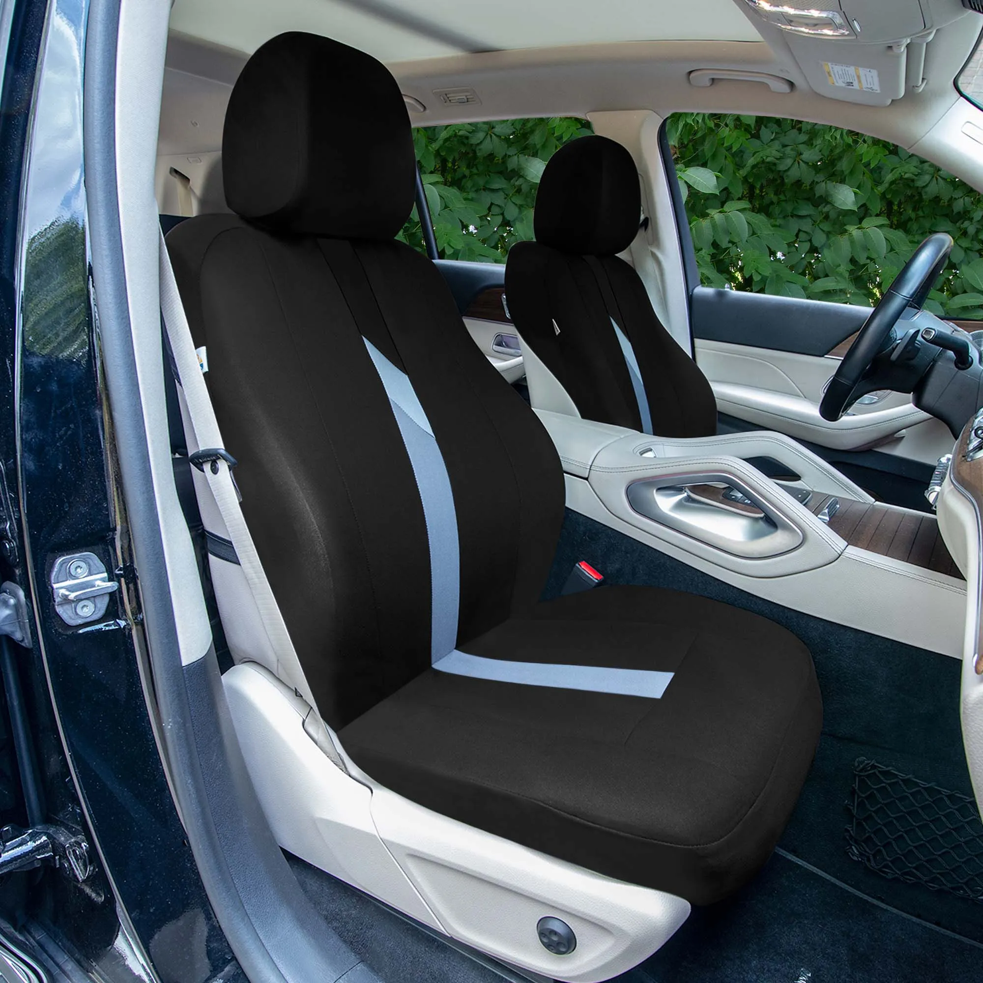 Minimalist Flat Cloth Car Seat Covers Full Set - Black