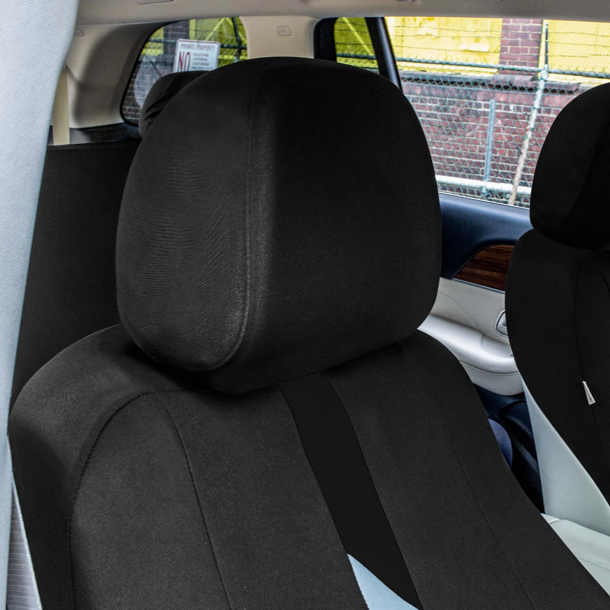 Minimalist Flat Cloth Car Seat Covers Full Set - Black