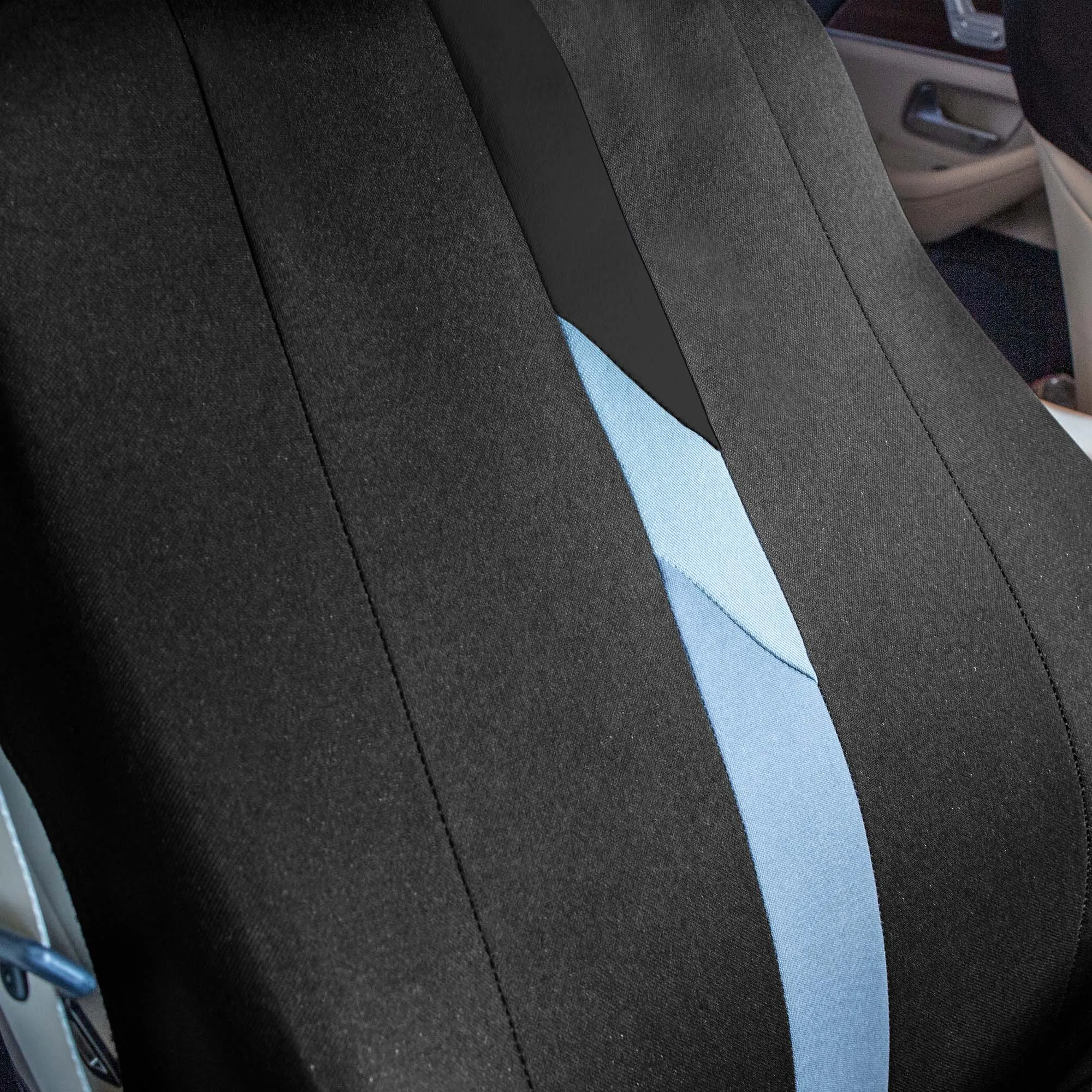 Minimalist Flat Cloth Car Seat Covers Full Set - Black