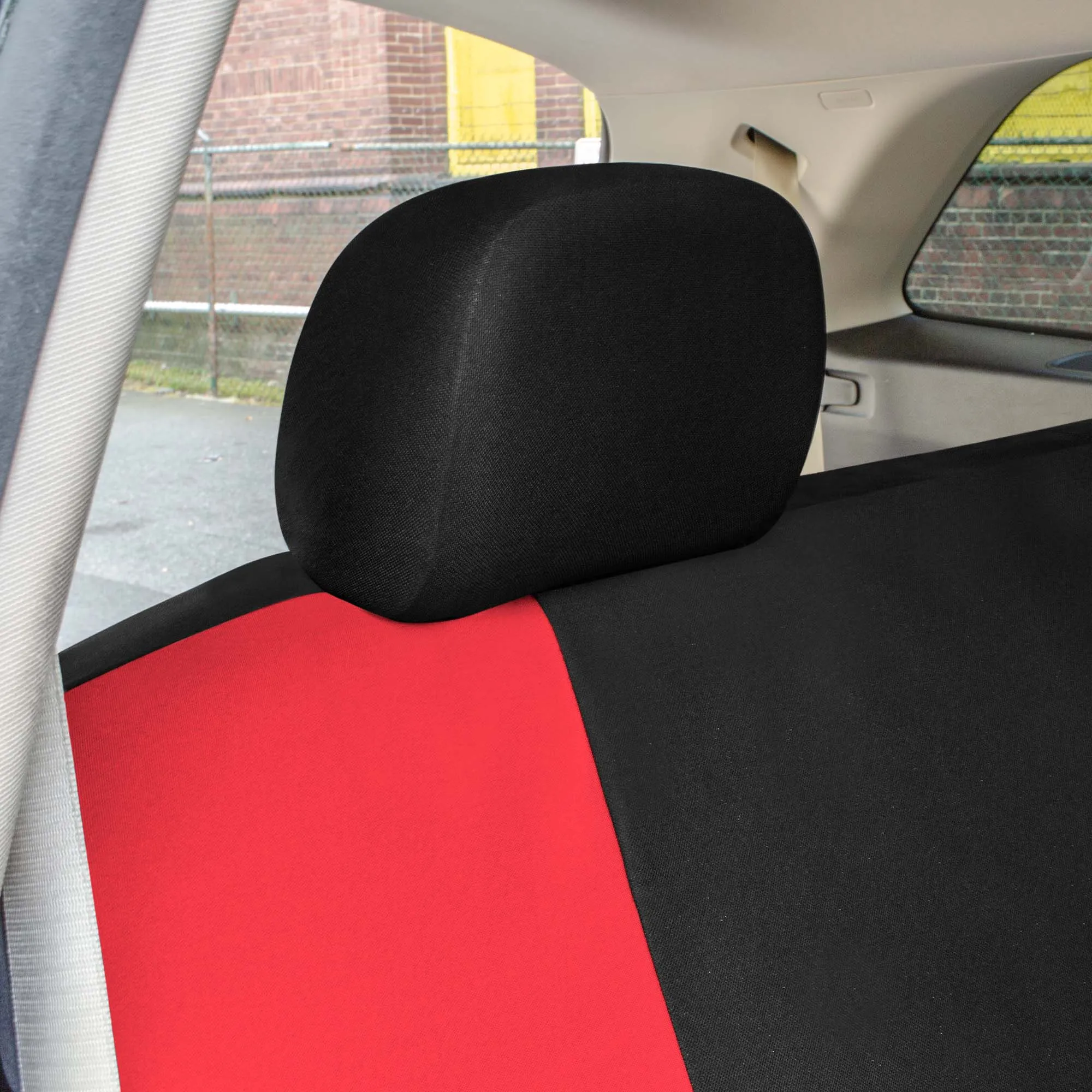 Minimalist Flat Cloth Car Seat Covers Full Set - Red